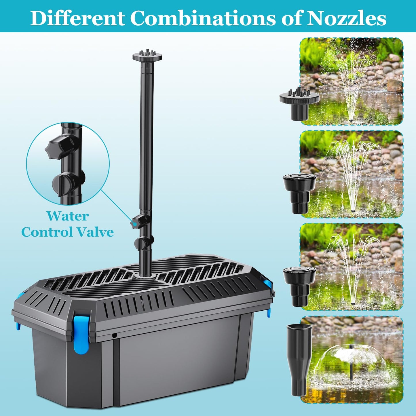 POPOSOAP 25W Solar Pond Filter with Water Pump, Solar Pond Filter Box with Water Flow Adjustable, Pond Pump with PVC Tubing for Outdoor Pond Fish Tank Waterfall Garden Water Feature-P3253