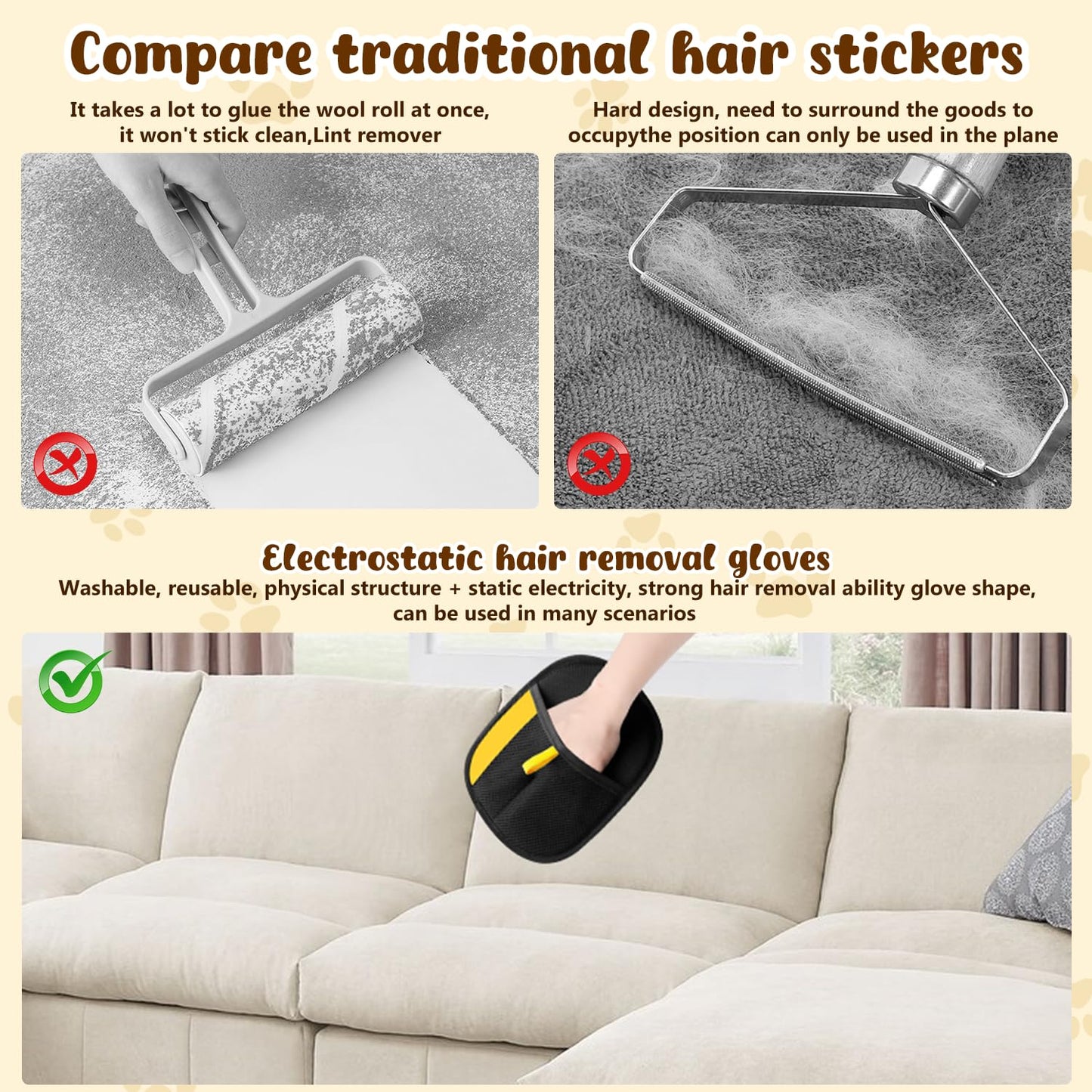 2Pcs Pet Hair Removal Gloves,New Upgrade Efficient Pet Grooming Gloves,Cat Grooming for Hair Removal,Versatile Reusable Pet Hair Remover Glove