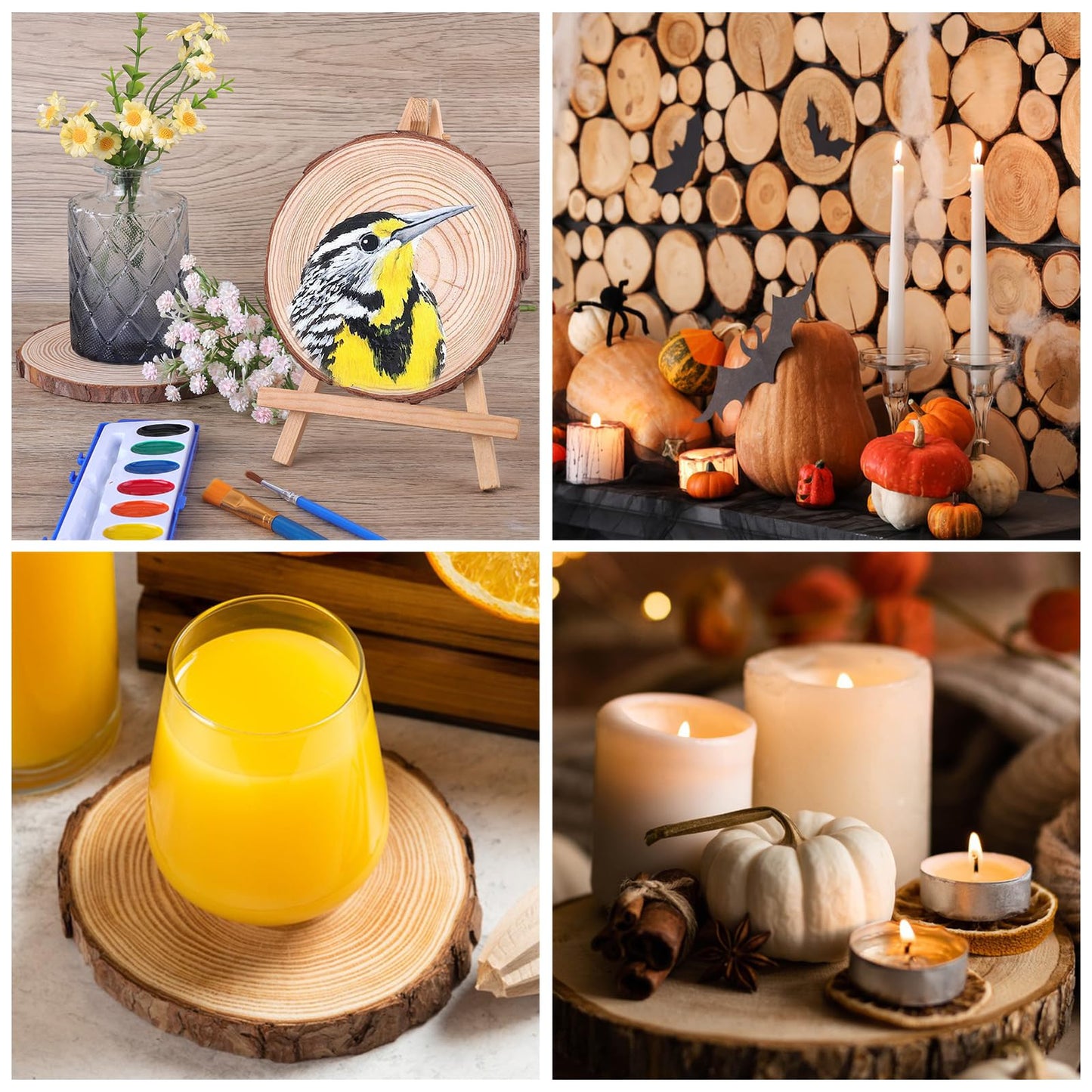 24 Pcs Unfinished Natural Wood Slices for Crafts.3.5-4 Inch Wood Rounds for Craft Supplies. Wood Circles with Tree Bark for Christmas Ornaments,DIY Gifts,Wood Coasters.Painting.