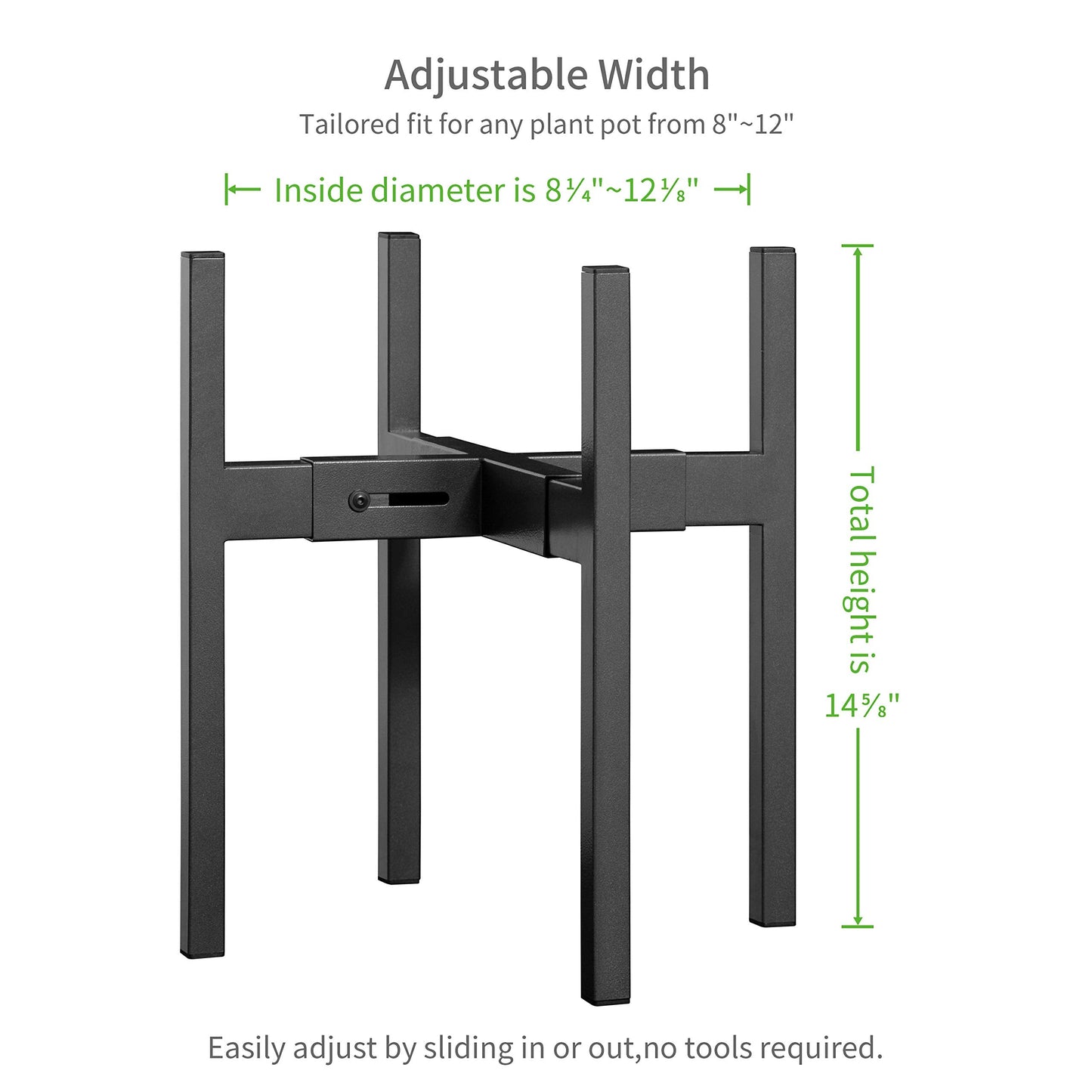 FaithLand Plant Stand, Adjustable Size Fits 8 9 10 11 12 Inches Plant Pot, Metal Planter Stand, Mid Century Expandable Plant Holder Indoor Outdoor, Adjustable Width: 8”-12” - Easy Assembly