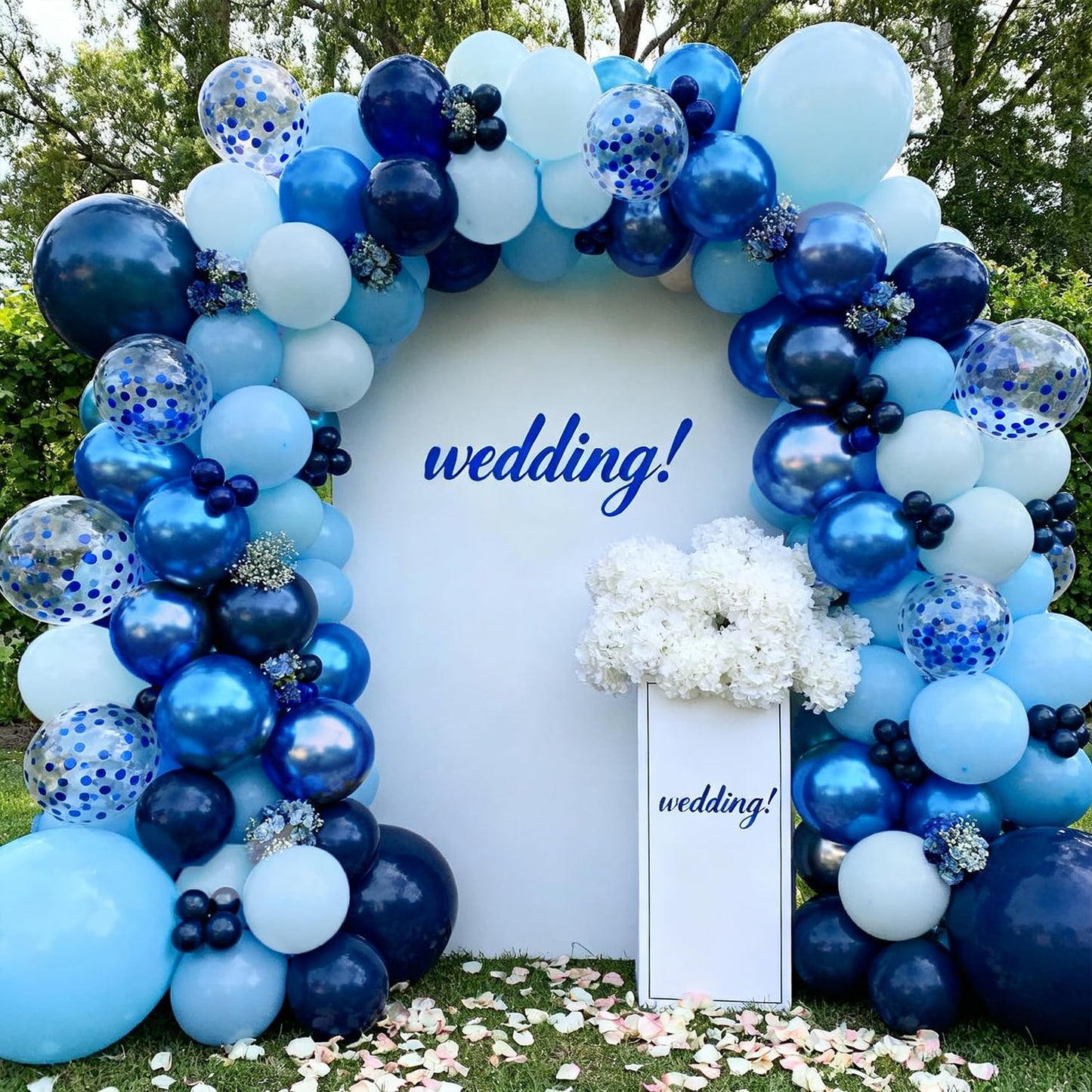Blue Balloon Arch kit, Navy Dark Metallic Blue and Matte Light Blue Balloons Garland with Blue Confetti Latex Balloons for Birthday Wedding Anniversary Gender Reveal Party Decorations