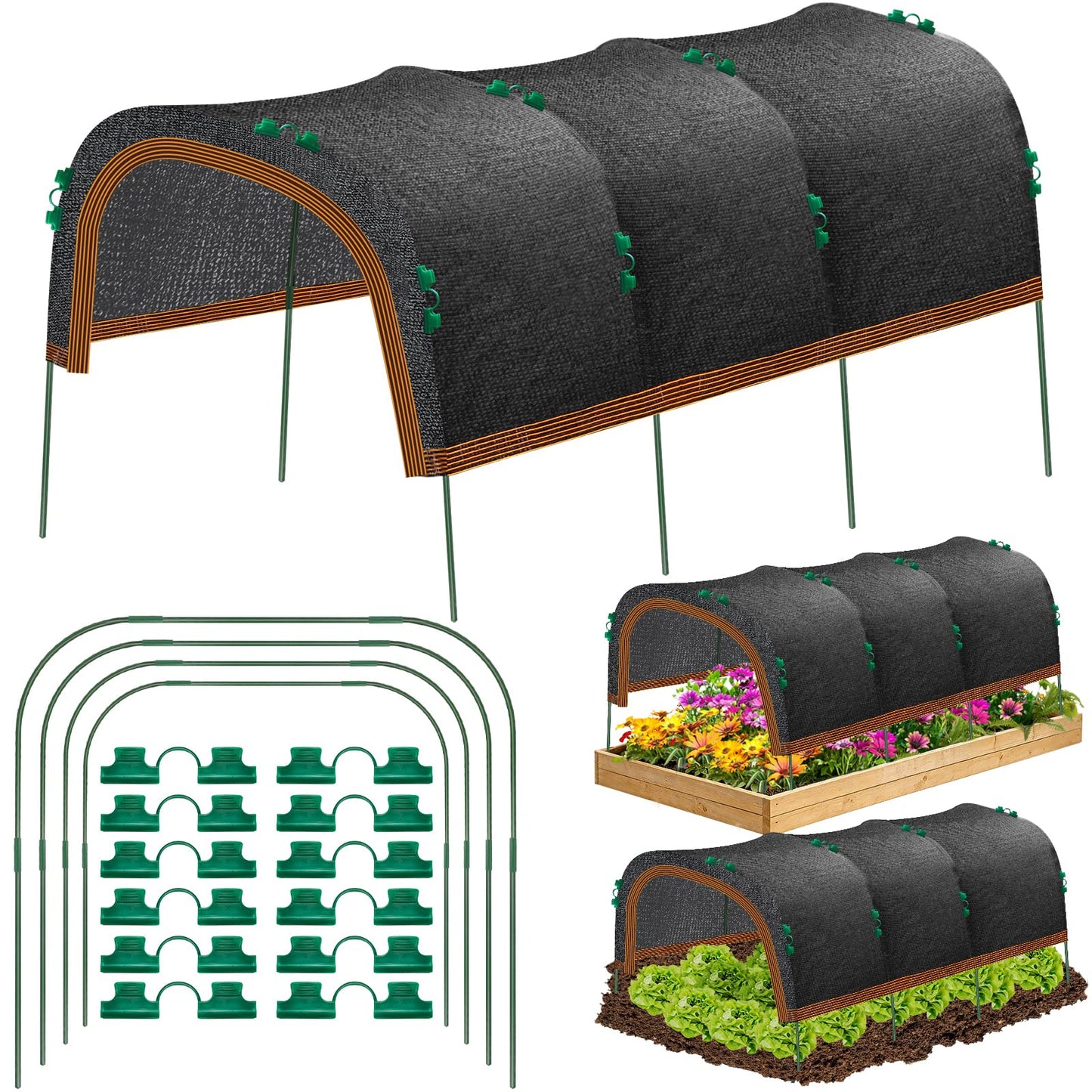 79"x40" Garden Shade Kit, 70% Garden Sun Shade Cloth with Hoops for Plants Heat Protection, Raised Garden Bed Shade Cover Plant Sun Shade for Outdoor Plants Vegetables