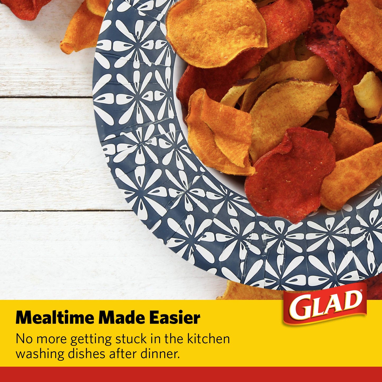 Glad Round Disposable Paper Bowls, Blue Mosaic Design - Heavy Duty, Soak-Proof, Cut-Resistant, Microwavable Paper Bowls for All Foods, Daily Use, and Special Occasions, 16 oz, 50 Count