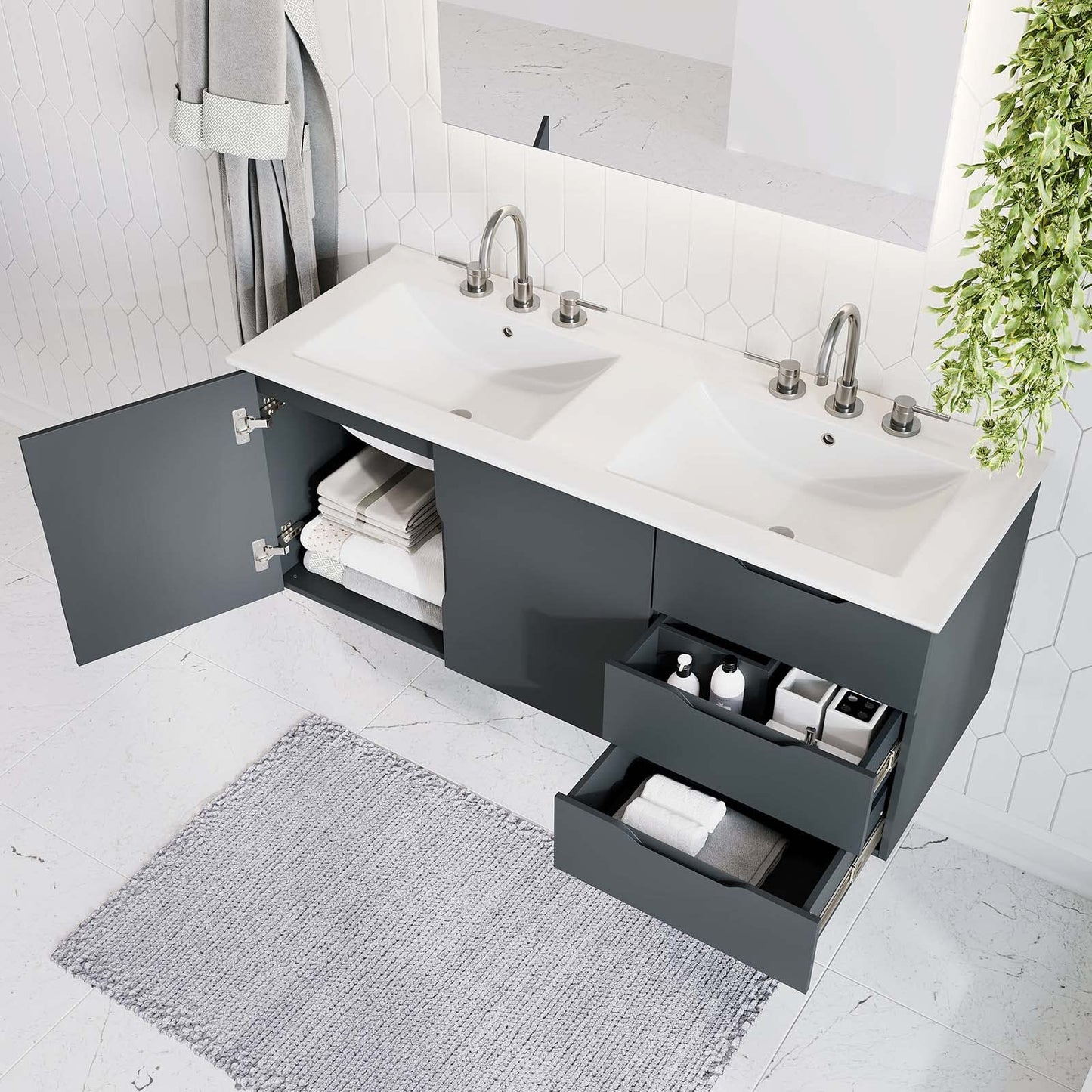 Modway Vitality 48" Double Sink Bathroom Vanity, Gray White