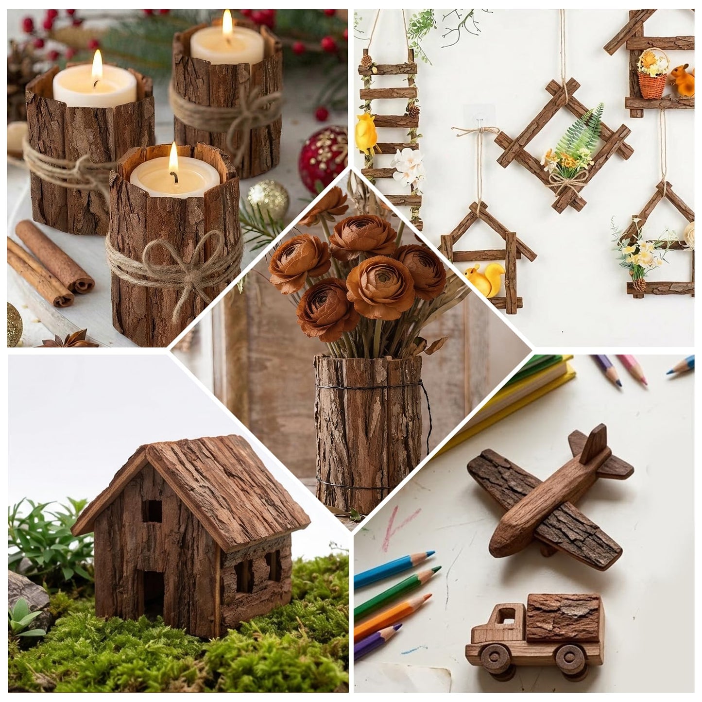 LEBERY Natural Tree Barks Wood Strips 45 Pcs Wood Bark for Crafts Rustic Unfinished Tree Barks Planks Wooden Craft Sticks Wood Log Twigs for DIY Crafts Photo Props Fairy Garden Home Decor