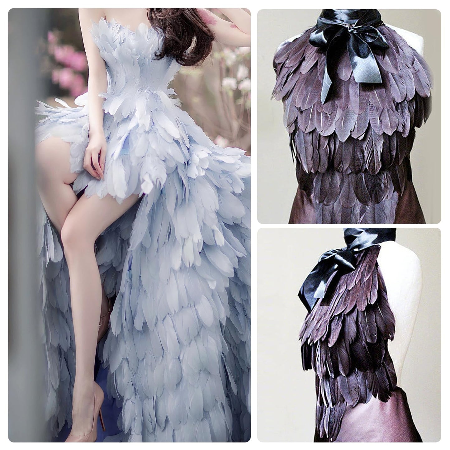 MAOFENG 2 Yards Natural Goose Feathers Trim Sewing Fringe Fashion Dress Sewing 6-8inch for DIY Handicrafts Costumes Decoration,Red