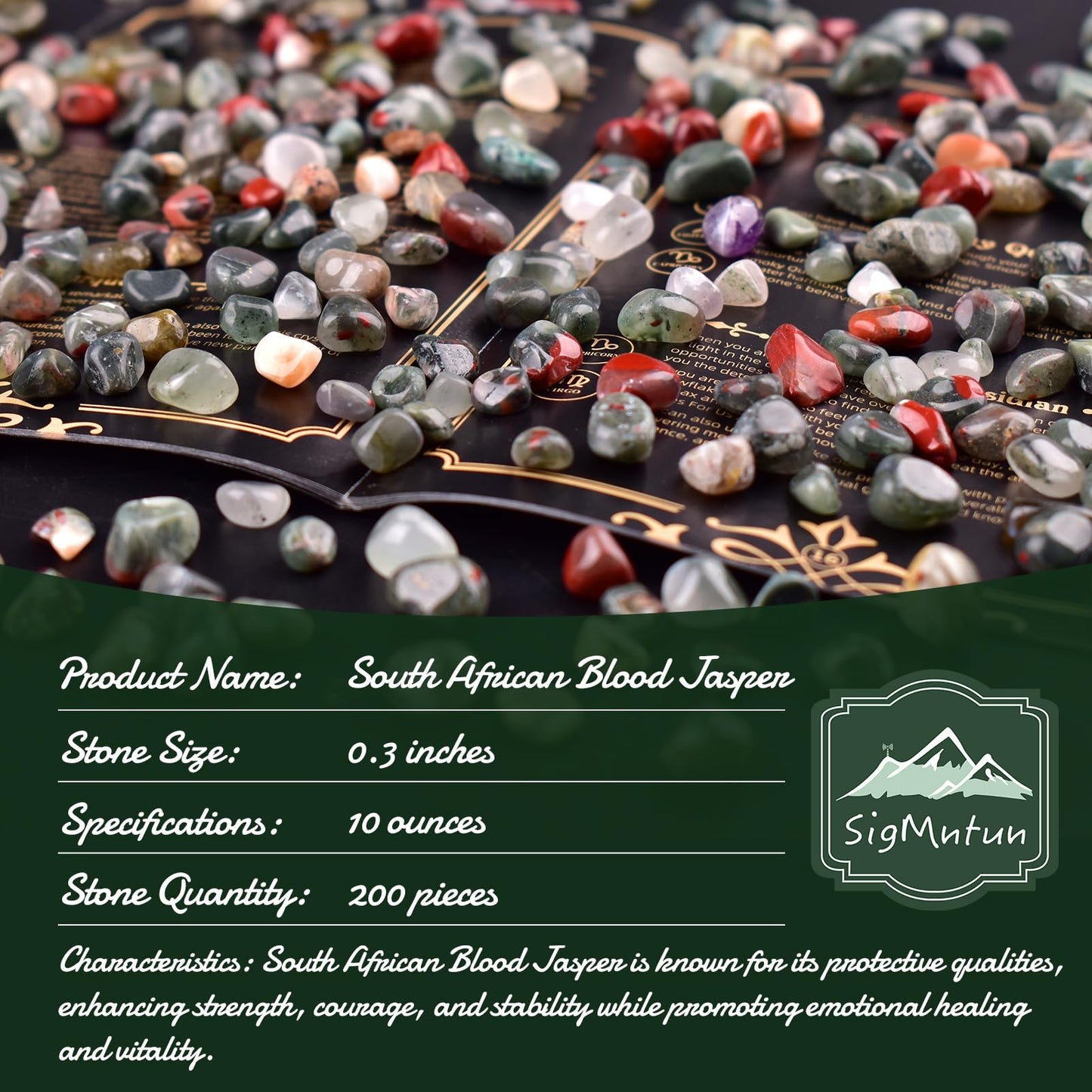 SigMntun Polished South African Blood Jasper Crystal Chips 200 Pcs - 0.3" 10 oz Tumbled Stone Chips Crushed Sea Glass Stones Healing Reiki Crystal Making Home Decoration