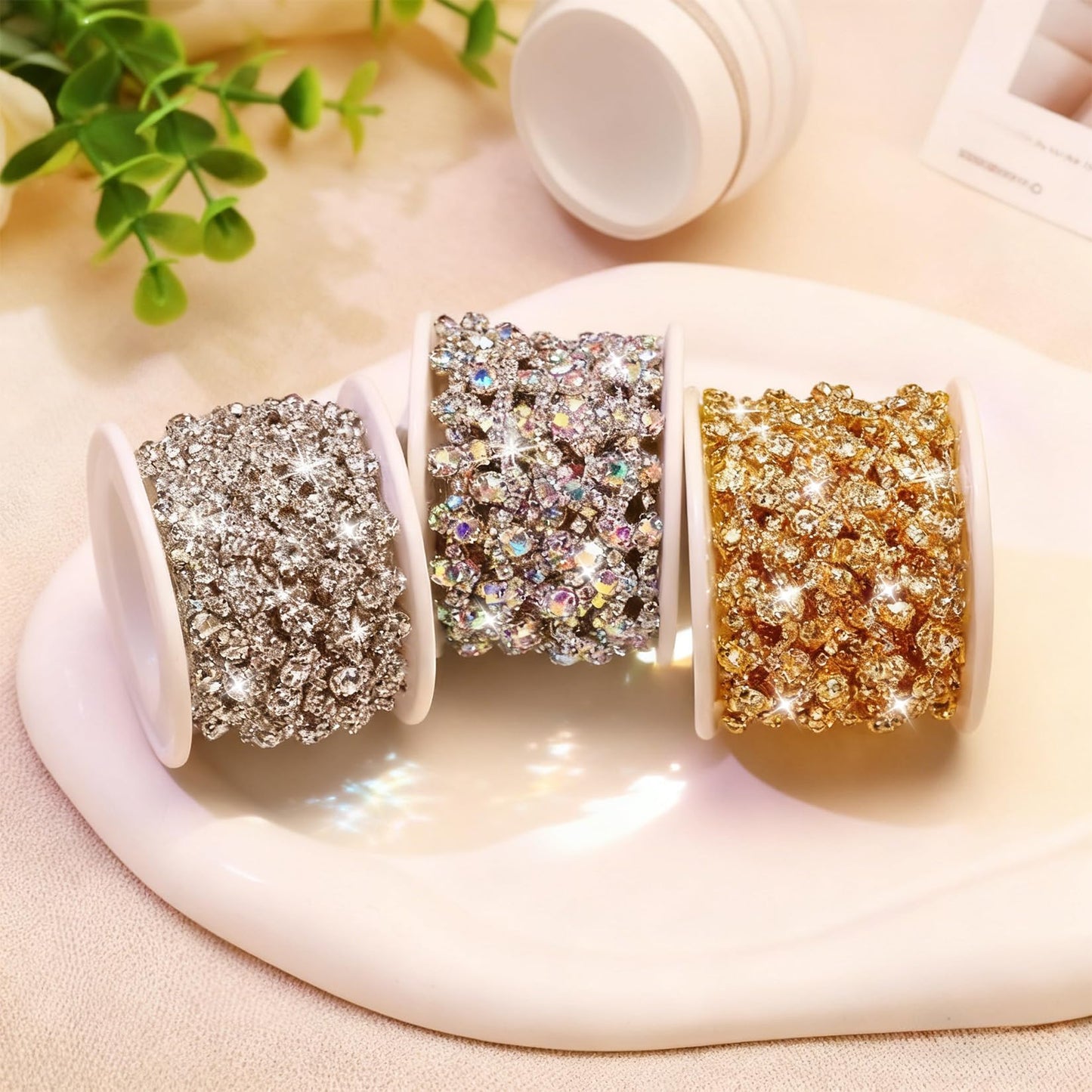 3 Yards Bling Rhinestone Chain Trim for Sewing Crafts Clothes Shoes Cups, Rhinestone Applique Embellishments Silver Crystal Chain for Jewelry Making Wedding Cake Bags DIY(Silver)