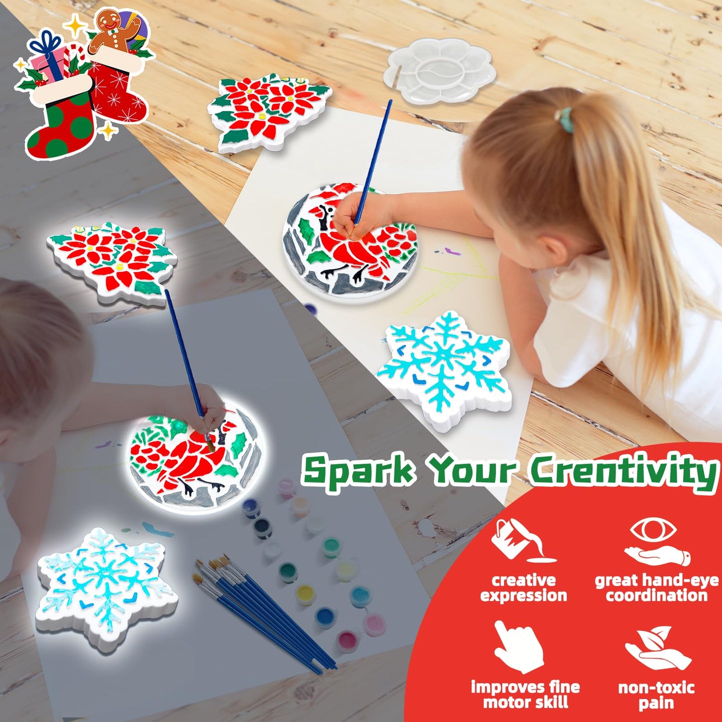EggSun 8Pcs Stepping Stones Painting Crafts Kit for Kids 4 8 6, DIY Garden Stones Outdoor Paint Your Own Ceramic Unicorn Arts and Crafts for Boys Girls Ages 4 7 9 10 12 Christmas Birthday Gifts