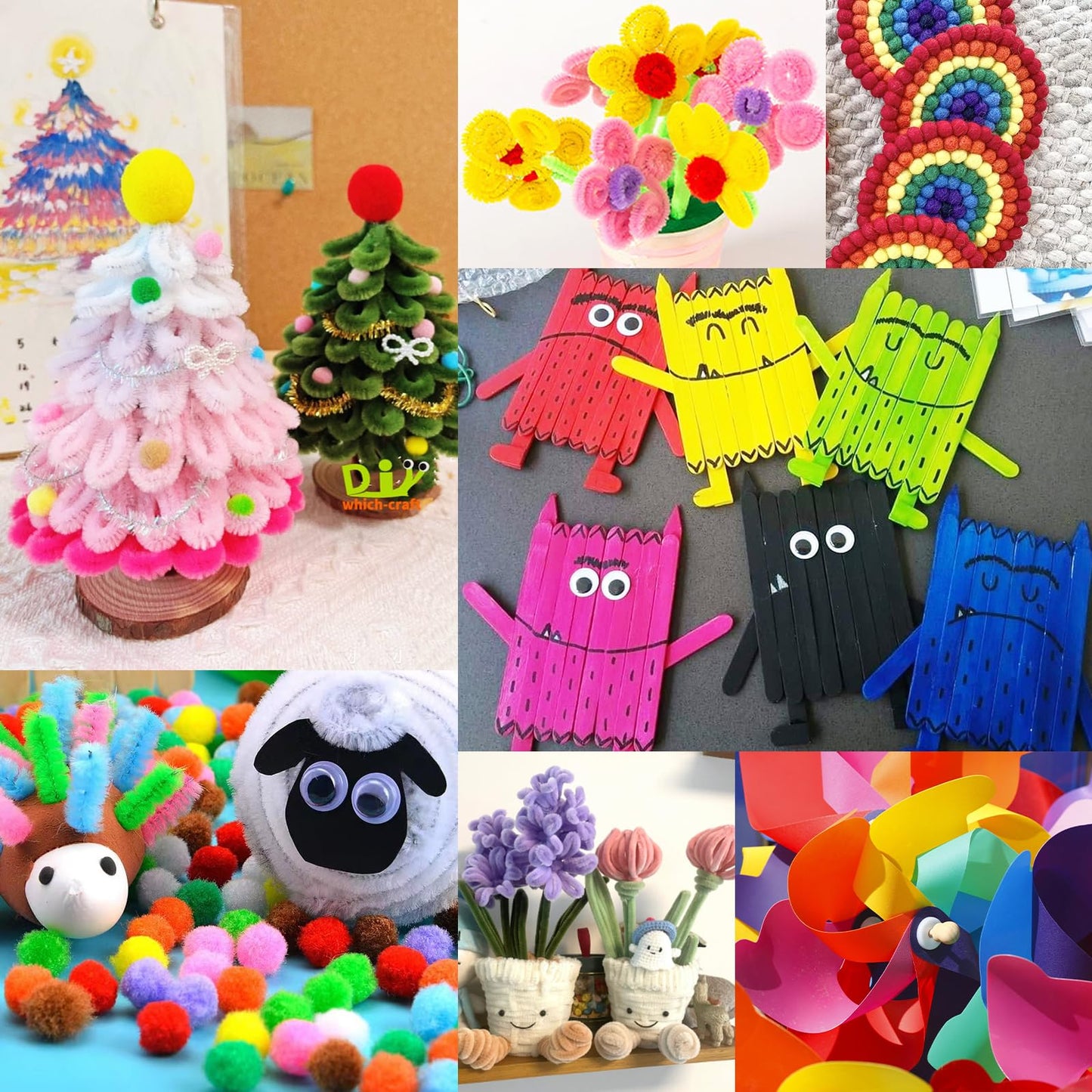 FUNZBO Arts and Crafts Supplies for Kids - Mother's Day Toddlers Craft Kit with Glitter Glue Stick,Pipe Cleaners Pom Poms Craft Tools, DIY School Supplies Kit, Birathday Gifts for Girls Boys Age 4+