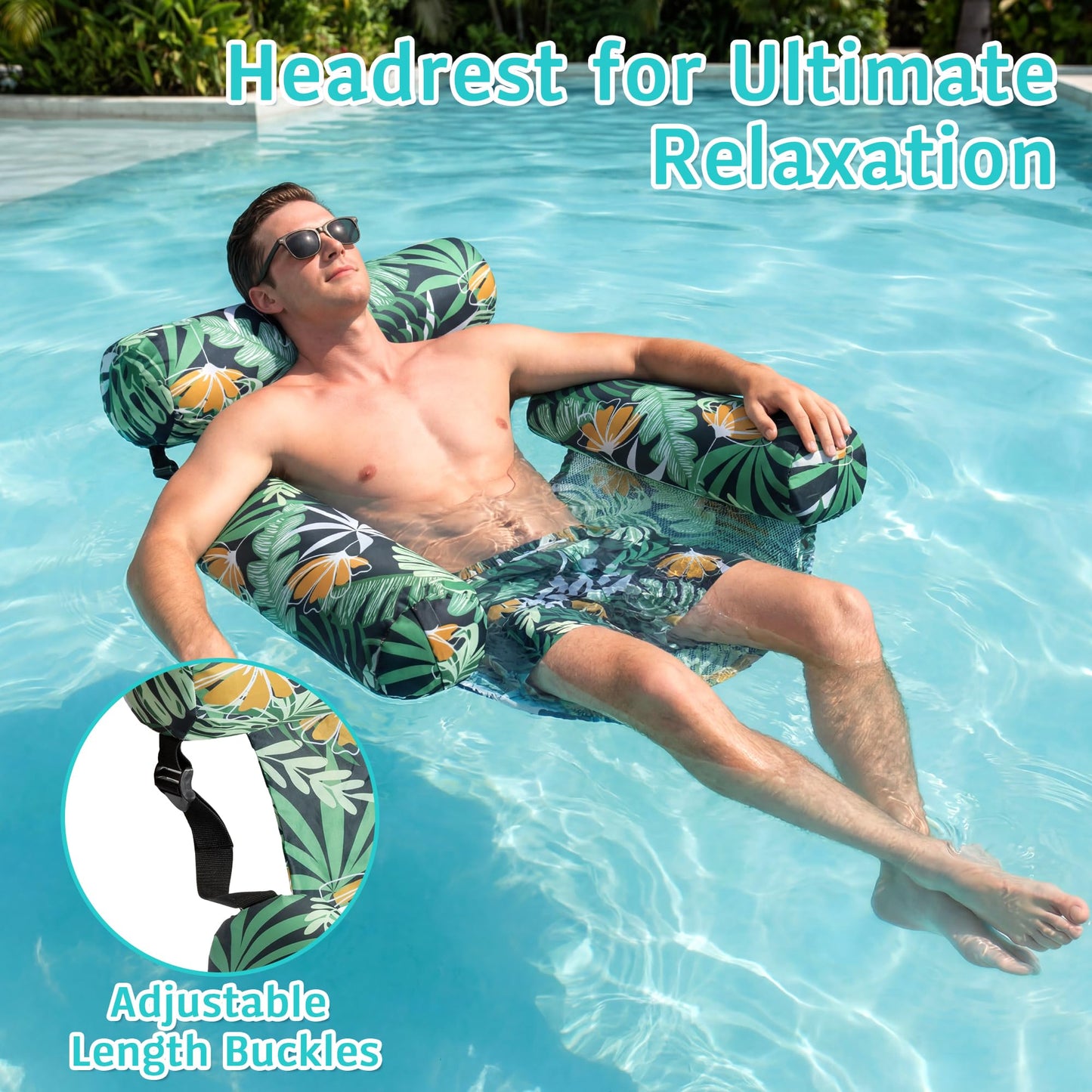FindUWill Inflatable Pool Floats for Adult, 2 Pack Pool Float Chairs, Floating Lounge Chair for Adults, Heavy Duty Fabric Blow up Noodle Float for Summer Fun Pool Party Beach Lake