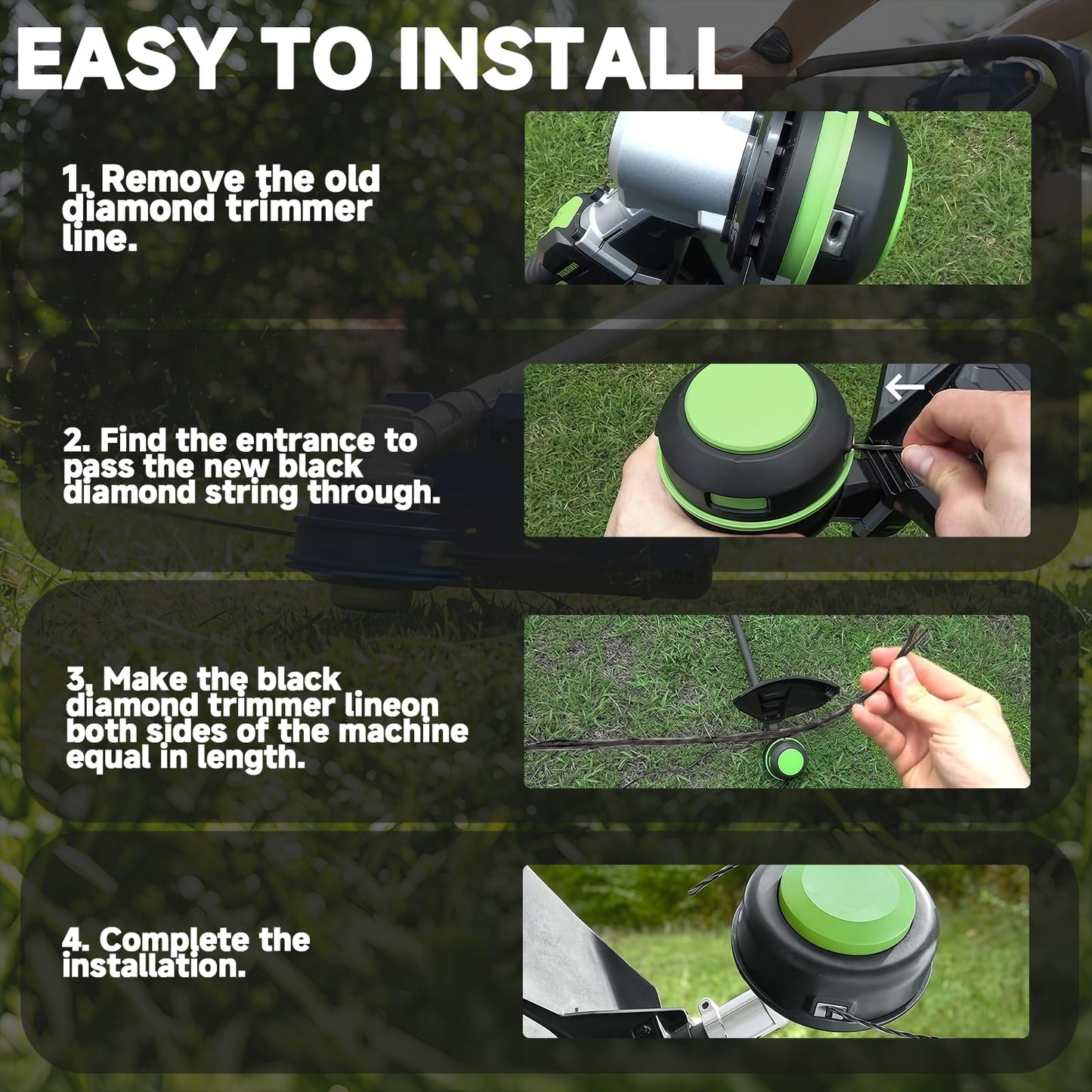 SunDiss 885ft 0.095" Trimmer Line Cutting String Replacement for Echo Black Diamond Trimmer Line 330095073/330095071, Fits for Medium to Heavy Grass and Weeds, with Built-in Line Cutter