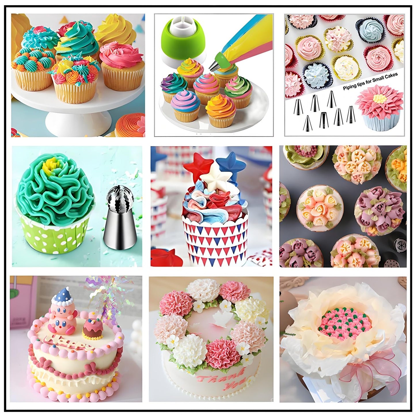 YOQXHY Piping Bags and Tips Set, 130 Pcs with 48 Numbered Icing Tips, 7 Russian Tips, 1 Ball Tip, 2 Leaf Tips, 8 Carved Pens, 4 Couplers, 50 Pastry Bags & More for Cake Cupcake Decorating