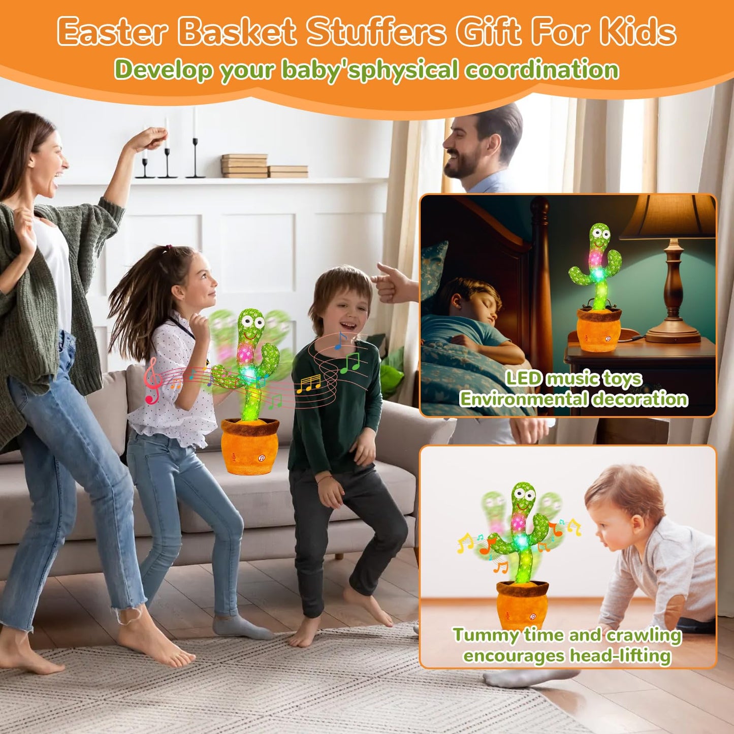 Dancing Talking Cactus Baby Toy, Singing Mimicking Repeating Cactus Toy Repeats What You Say, Tummy Time Toys LED Interactive Toddler Infant for Boys Girls, 15S Record Your Sound 1 Year Old Girl Gifts