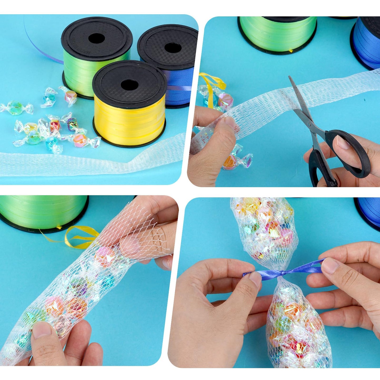 Sucrain 131 FT 2026 Graduation Candy Lei Netting Tubing,1 Roll Clear Graduation DIY Hawaiian Lei Mesh Bags with 3 Colors Ribbon Making Kit for Graduation Party Lei Kit DIY Wreaths Wedding Supplies