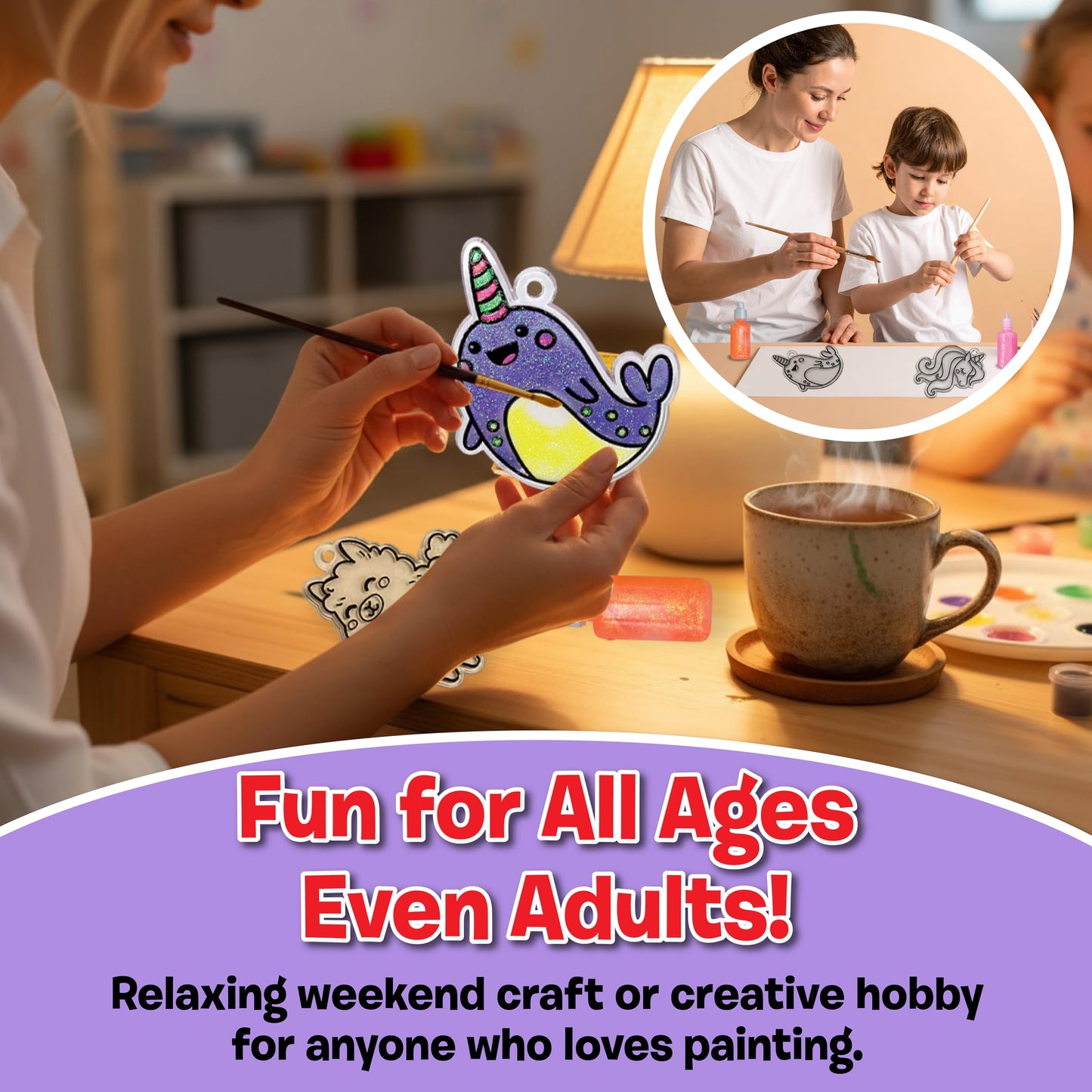 Small World Toys Fluorescent Suncatcher Kit – Fun Kids Crafts & DIY Crafts for Kids Ages 4-8 – Paint-Your-Own Window Art Set with Bright & Colorful Suncatchers