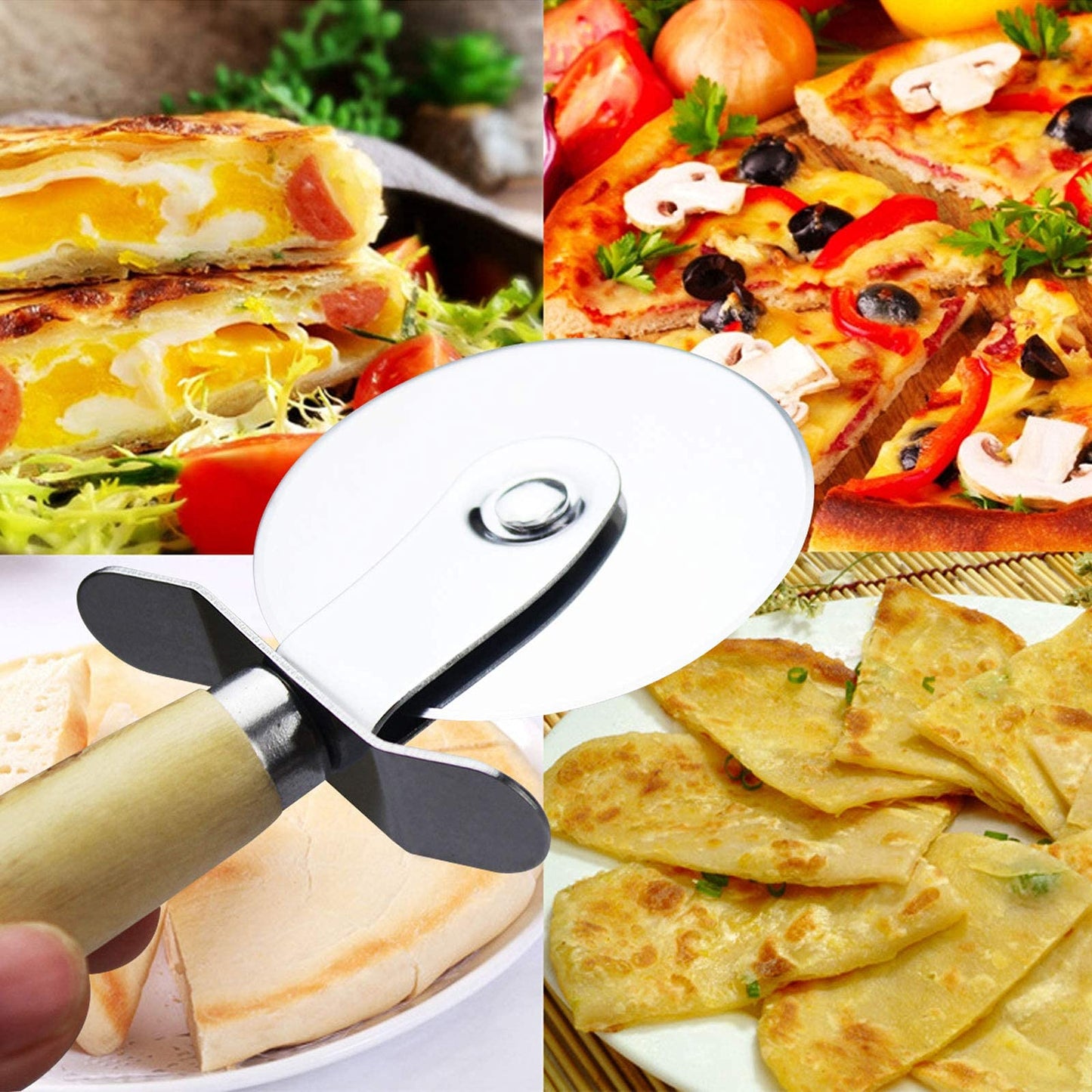 4 pcs Pizza Tools Set incl Dough Cutter Roller Docker and Pizza Cutter Wheel, Pastry Pizza Pie Roller Rolling Pins and Time-Saver Pizza Dough Docker (4 pcs)