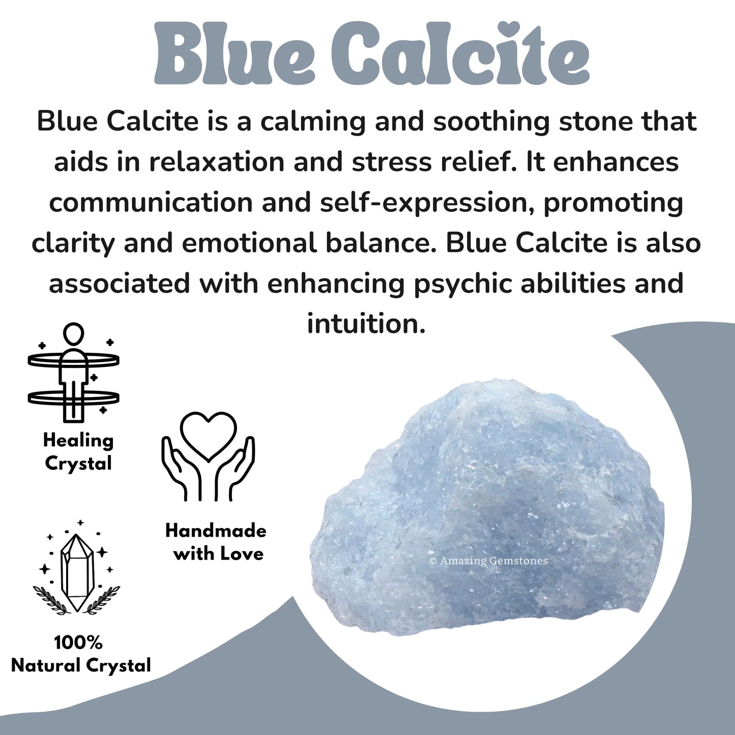 Amazing Gemstone Blue Calcite Raw Crystals and Healing Stones, Natural Rocks for Tumbling and DIY Raw Stones and Crystals (1 Piece)