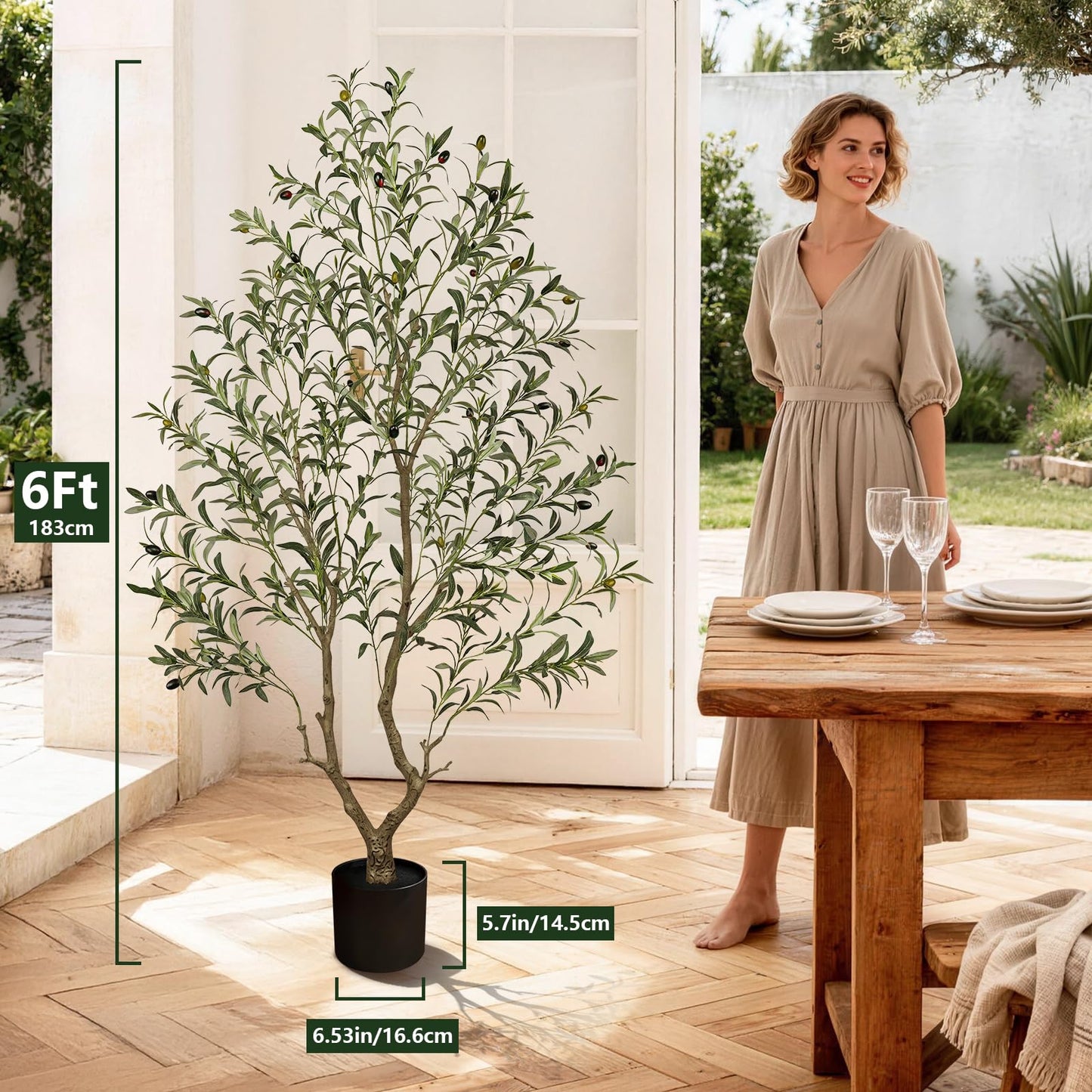 Olive Trees Artificial Indoor 6FT Tall, Faux Olive Tree with Black Basic Planter, Lifelike Fake Olive Plant Decorative, Silk Leaves and Premium Plastic Trunk for Home Living Room Office Decor