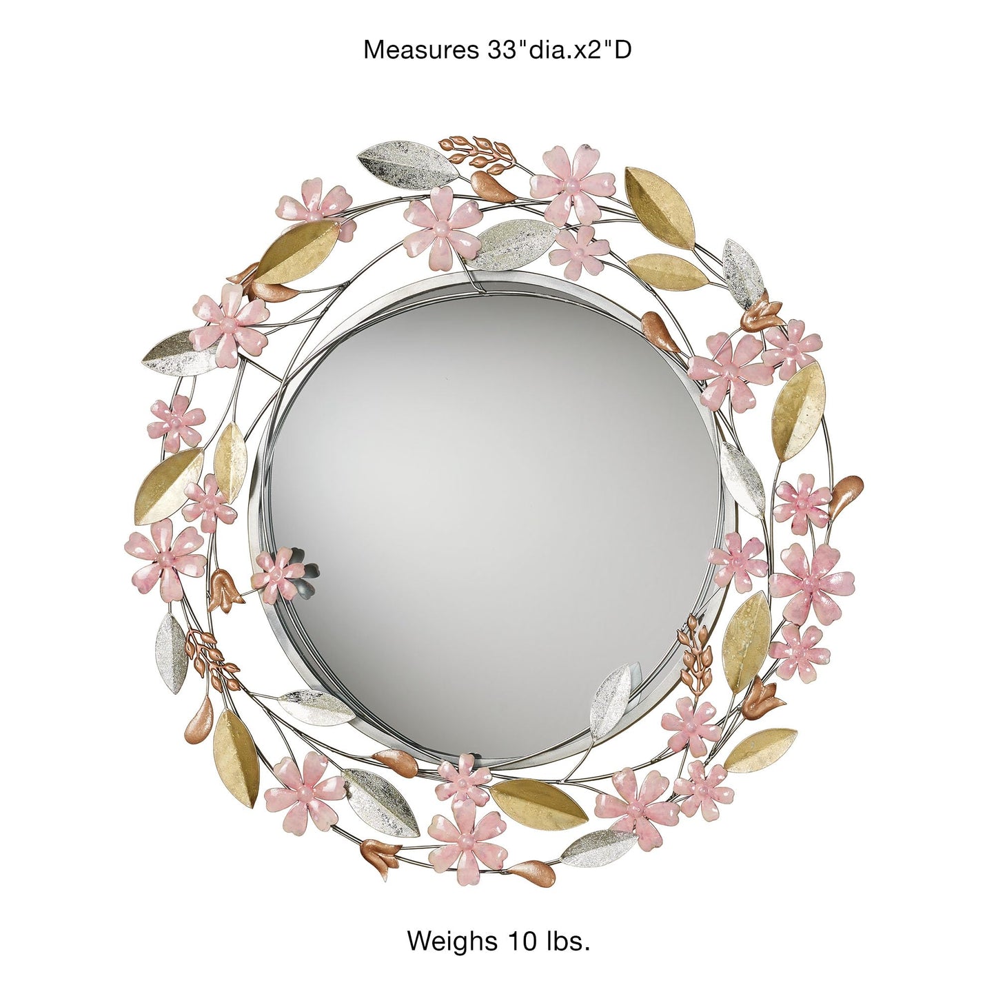 Touch of Class Wildflower Reflections Floral Round Wall Mirror Pink 33" Dia.x2 D