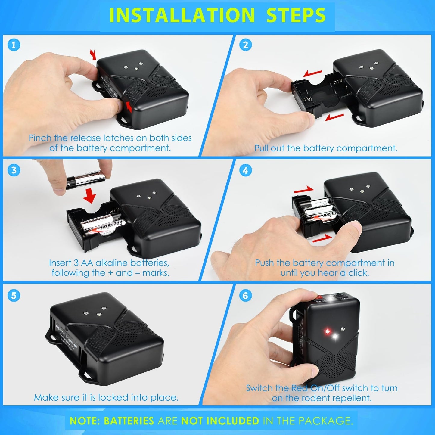 Ultrasonic Rodent Repellent for Car Engine – Battery Powered Under Hood Mouse Repeller with Flashing Strobe Light, Keeps Rats and Mice Away from Vehicle, Automobile, Truck, Garage, Attic, Barn, Shed