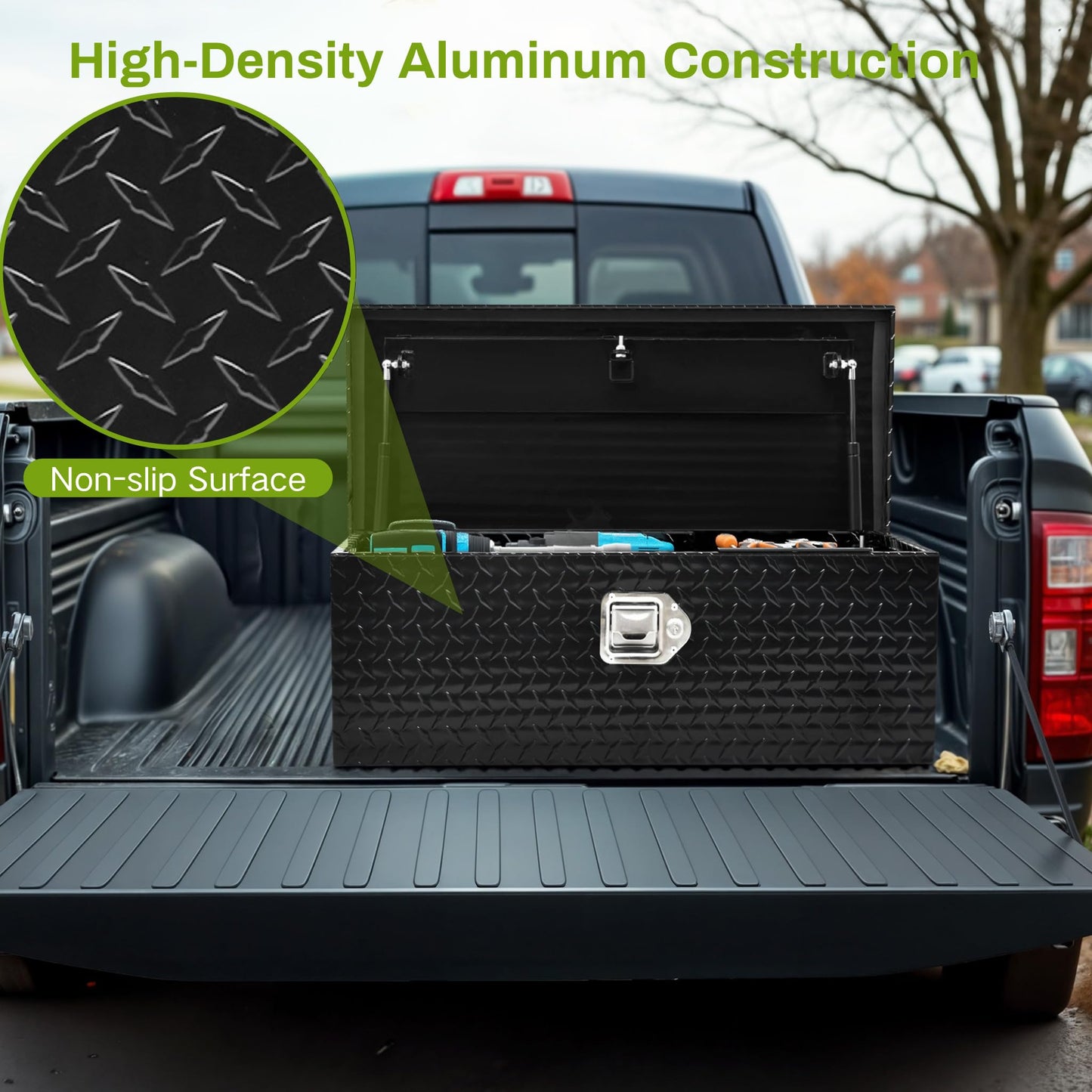 AUTOSAVER88 49 Inch Heavy Duty Aluminum Diamond Plate Tool Box Chest, Waterproof Truck Bed Toolbox, Storage Box with Sliding Shelf and Lock for Trucks, Trailers, RVs, Warehouses