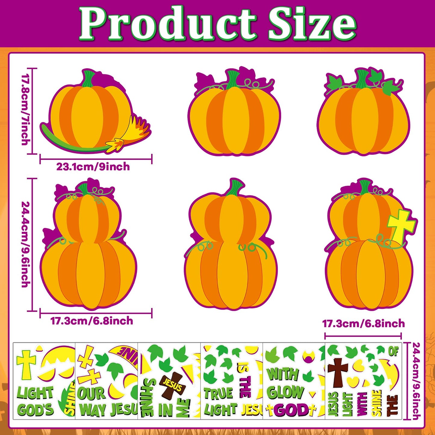 Lonfliness 36PCS Halloween Christian Jesus Fall Pumpkin Crafts DIY Christian Cross Religious Faith Crafts Pumpkin Decorating Sticker Classroom Decorations Sunday School Craft Kit Party Favors