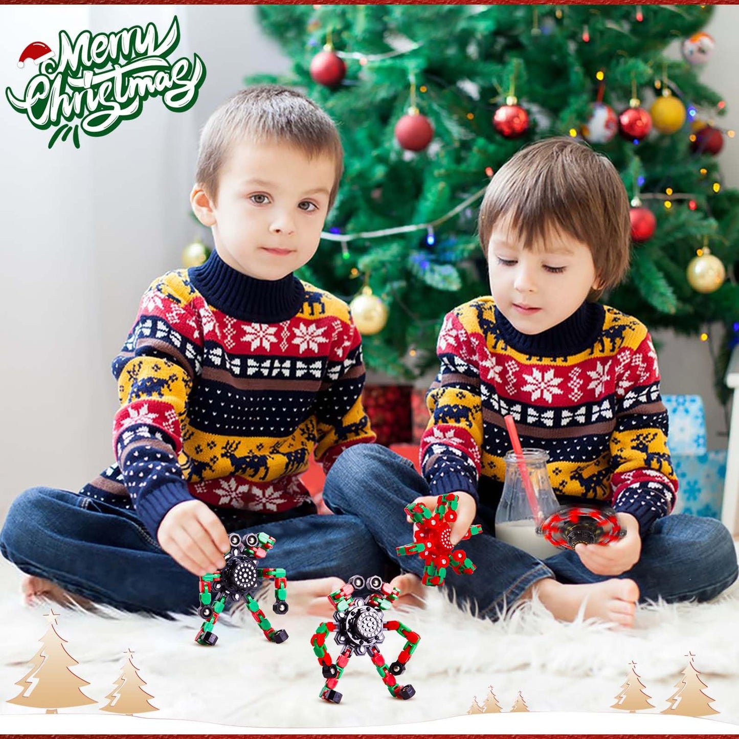 Gokeey Christmas Fidget Toys Transformable Fidget Spinners for Kids and Adults, Stress Relief Sensory Toys for Boys and Girls Fingertip Gyros for ADHD Autism for Kids Birthday Gifts
