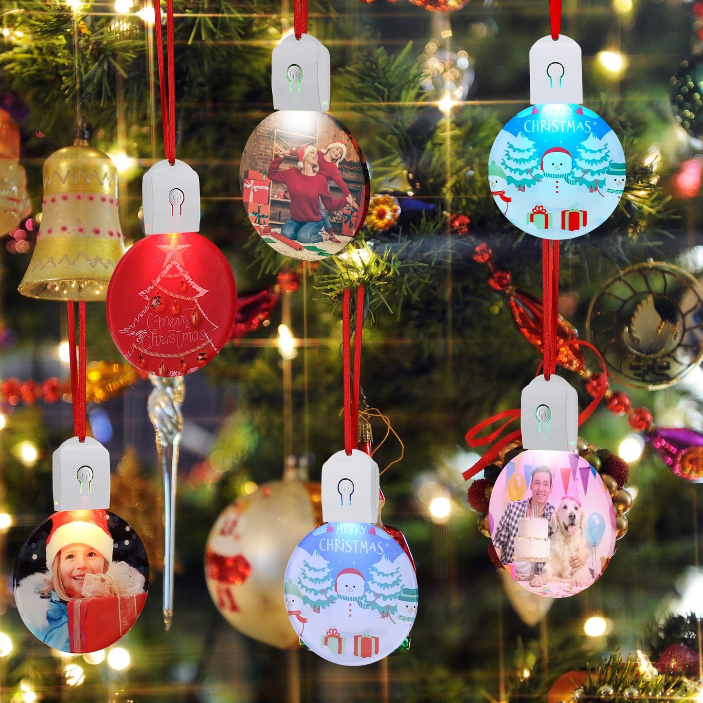 Halloscume 10 Pcs Christmas Sublimation Ornament Blanks Light up Acrylic LED White Pendants Ornaments Bulk for Heat Press Printing Xmas Tree DIY Handmade Crafts Party Decorations Supplies (Round)