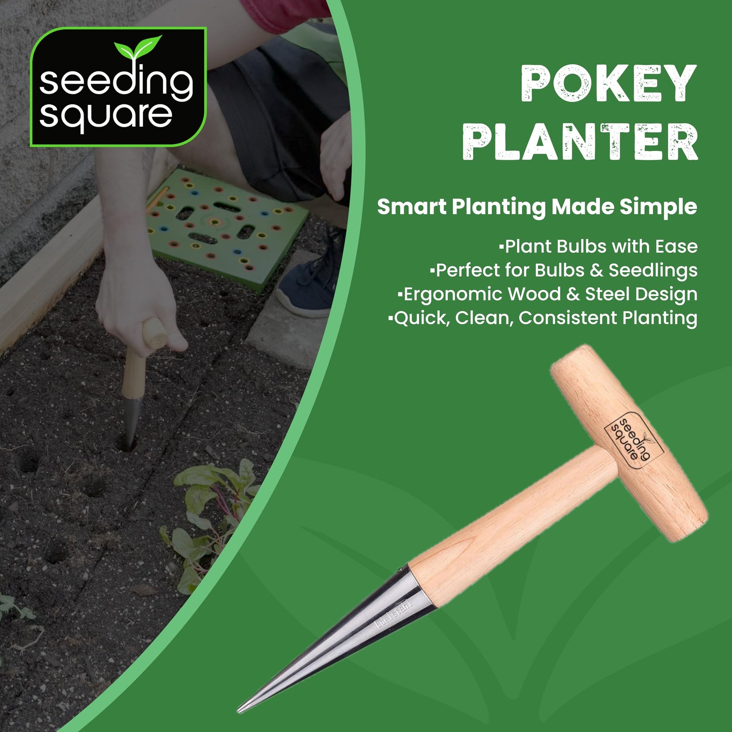 Black Harvest Apron + Seeding Circle + Pokey Planter Bundle – Garden Apron with Seed Spacing Template & Dibber Tool for Container Gardening