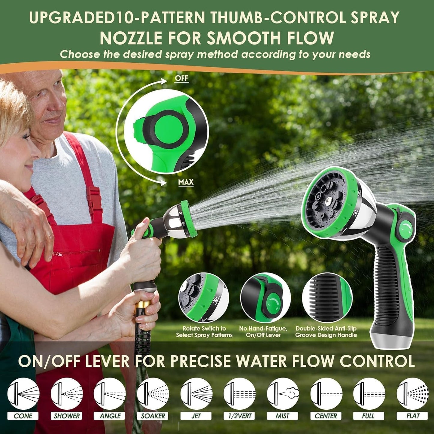 PALRORY Non-Expandable Garden Hose 100 ft, Ultra Lightweight Flexible Water Hose with 10-Pattern Nozzle, Leak-Proof, High-Density Fabric, Thickened Connector, Shut-Off Valve for Yard, Lawn, Outdoor