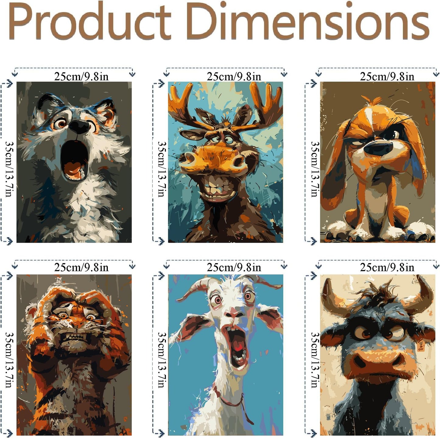 Canrichshop 6-Pack Animals Paint by Numbers Kit for Adults Frameless,Funny DIY Adult Oil Painting Kits on Canvas,Easy Acrylic Paint by Number Beginners for Home Decor 9.8x13.8 Inch