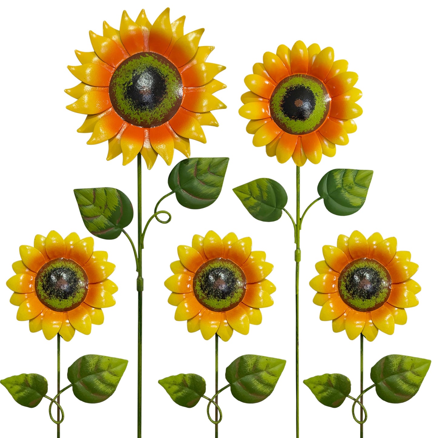Metal Sunflower Garden Stakes Outdoor Decor – 5 PCS Decorative Yard Art Flowers with Shaking Head,Weather Resistant Sunflower Yard Decorations for Lawn, Patio, Flower Bed & Pathway