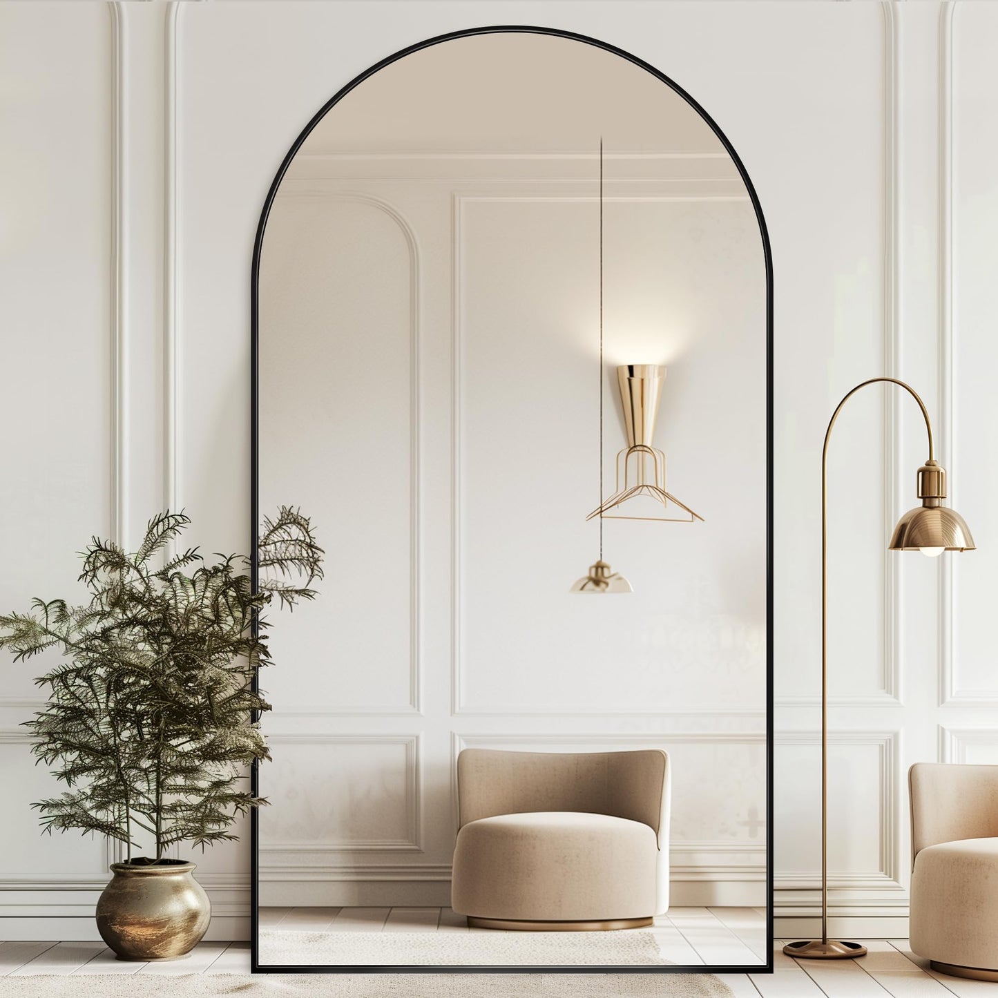 Antok Oversized Full Length Mirror with Stand, 83"x44" Arched Floor Mirror, Aluminum Frame, Wall Mounted/Leaning/Free Standing, Large Body Mirror for Bedroom Living Room Entryway Dressing Room,Black