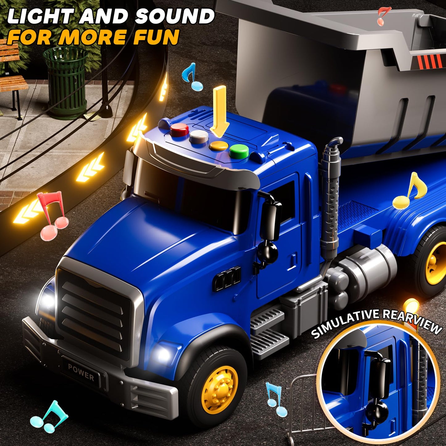 JUKUDAHU Toddler Trucks Toys for Boys 3-5 Years Old, Dump Truck with Lights and Sound, Kids Construction Play Truck, Garbage Truck Car Toys Vehicle Playset for Kids Aged 3 4 5 6 7 8
