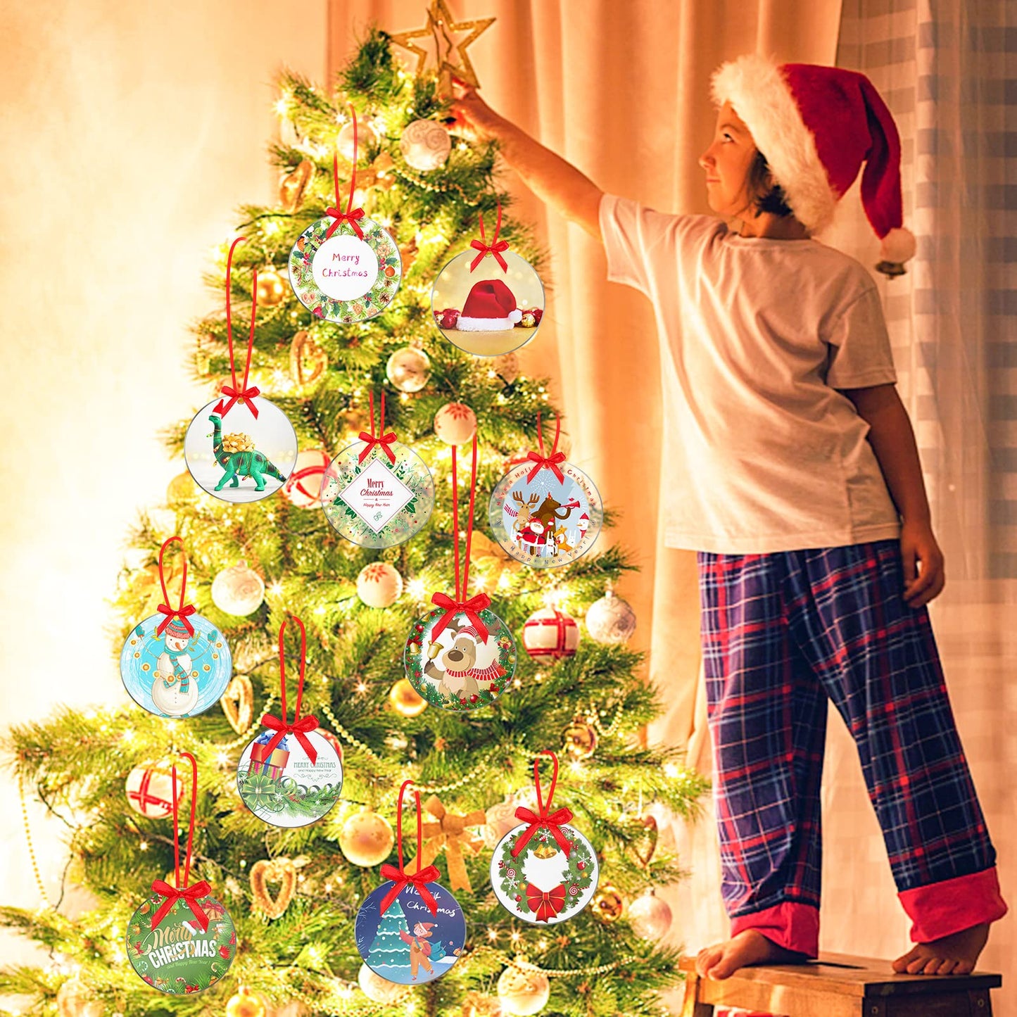 Cludoo 3.5 Inch Acrylic Ornaments Blanks, 30pcs Clear Round Acrylic Ornament Blanks, Acrylic Circle Disc Ornament Blanks with Hole for Vinyl, Christmas Decor, Engraving, Painting, and DIY Crafting