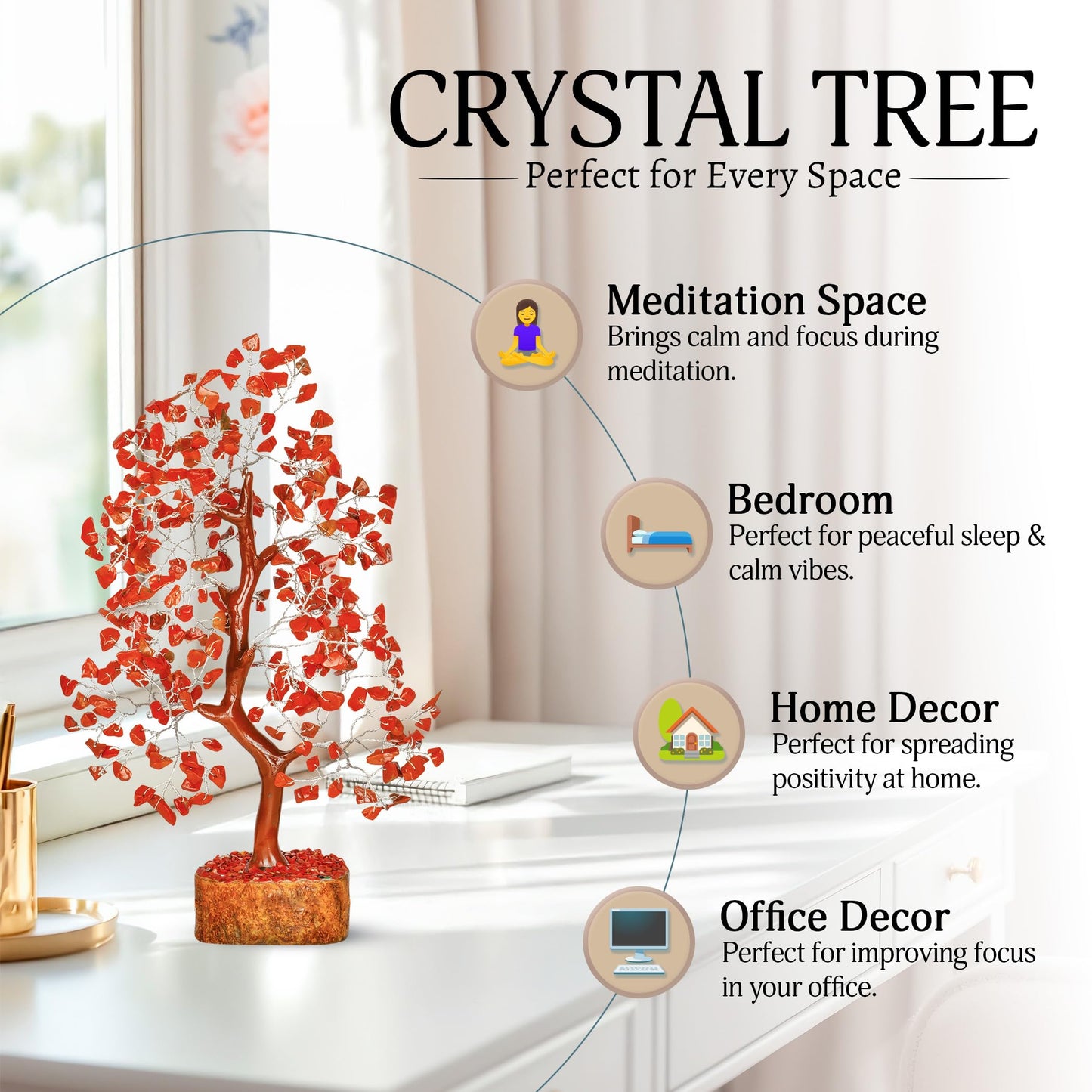YATSKIA Red Jasper Crystal Tree of Life - Crystals and Stones - Home Office Decor - Desk Accessories - Bonsai Tree - Gemstones and Crystals