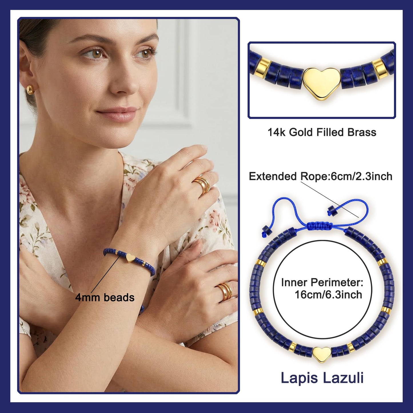Svovin Inspirational Gifts Bracelets for Women, Healing Natural Stone Bracelets (Lapis Lazuli)