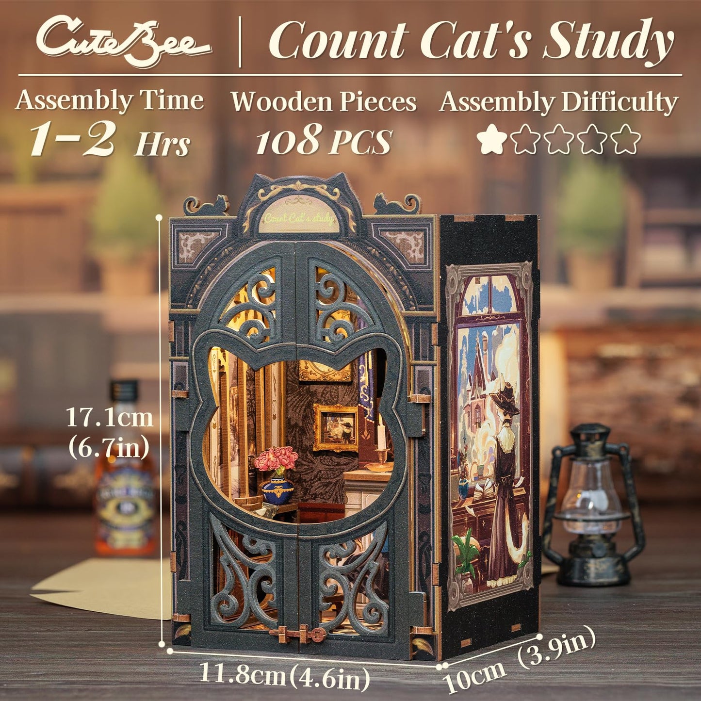 CUTEBEE Book Nook Kit - DIY Miniature House Kit for Adults and Teens, Dollhouse Booknook Tiny House Model Build Bookshelf Decor, Gifts for Family, Friends