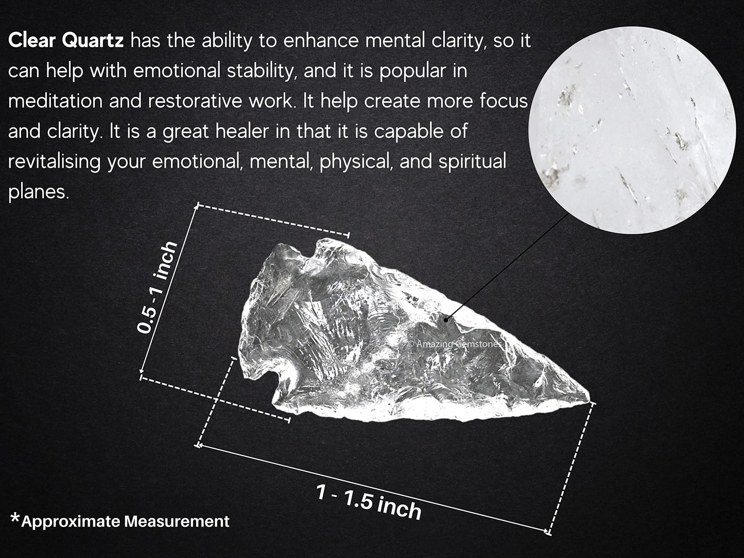Amazing Gemstone 5 Pieces Clear Quartz Arrowhead, Crystal and Healing Stone Flint Rock Arrow Head - 1 to 1.5 Arrowheads for DIY Project Craft Point Jewelry Making