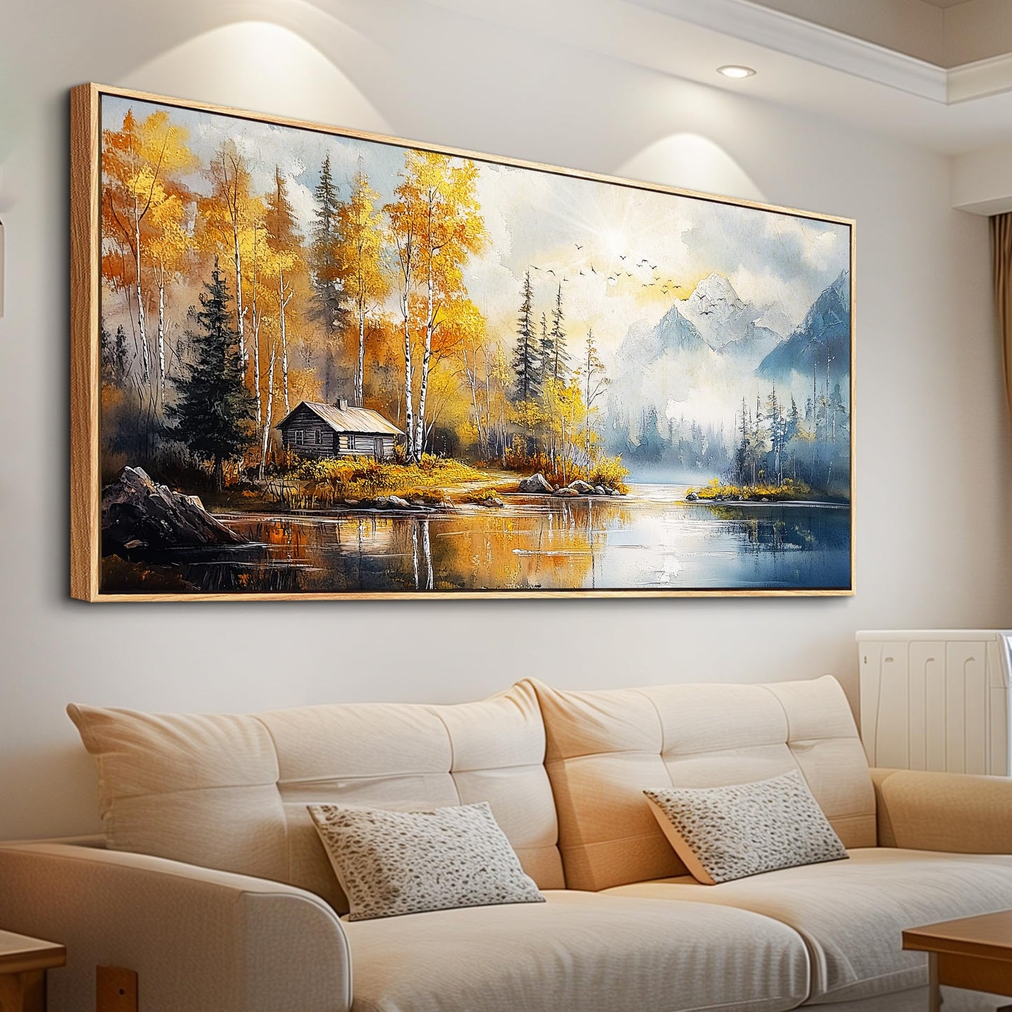 ZUITINGHUA Canvas Wall Art For Living Room Wood Framed Large Wall Decor For Office Bedroom Decorations Lake Scenery Paintings Autumn Landscape Wall Pictures Artwork Modern Home Decor 20x40 In