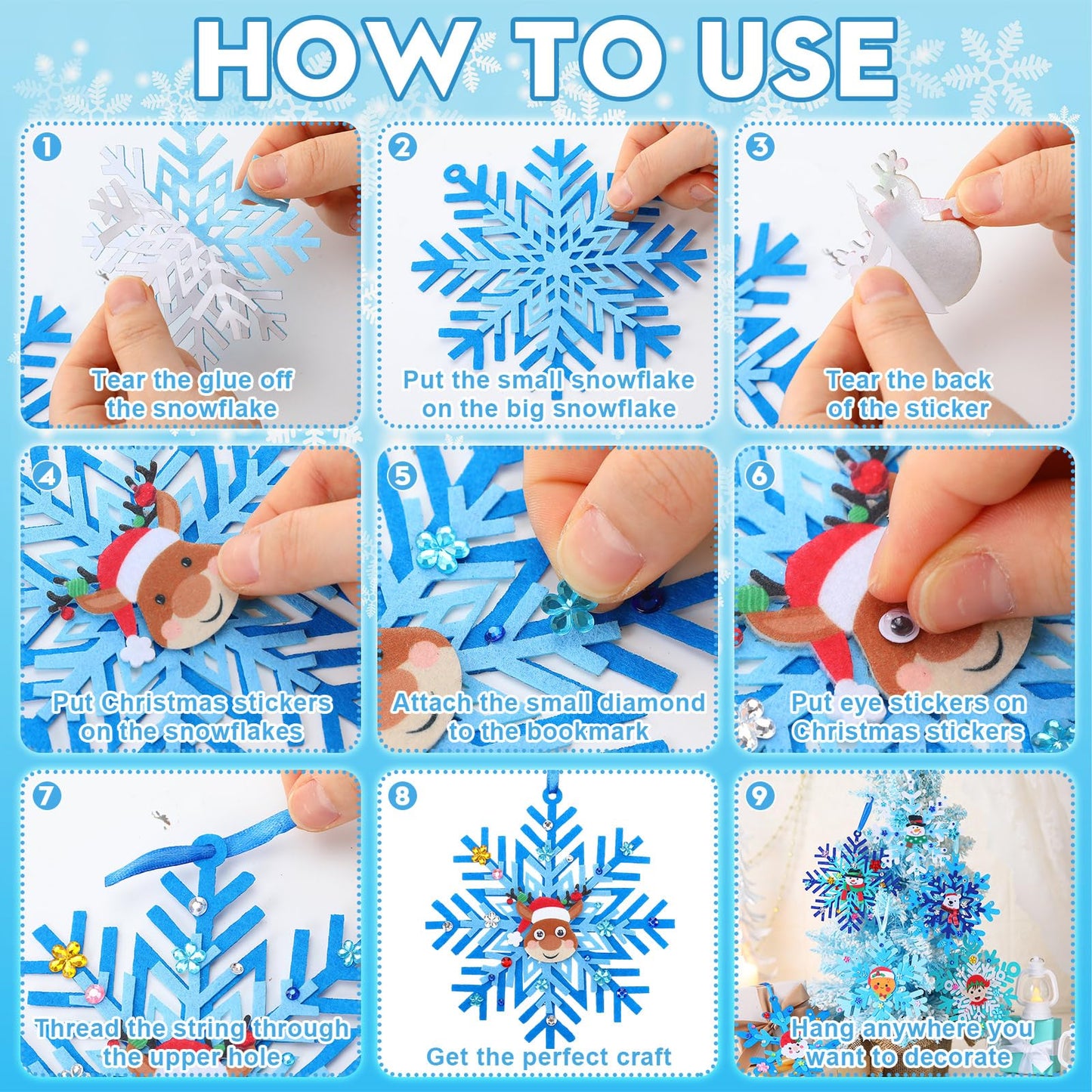 Fullhawl 261 Pcs Christmas Snowflake Crafts Kits Xmas Winter Snowflake DIY Craft Ornament Decor Christmas Santa Claus Snowman Gingerbread Man Foam Stickers for Winter Holiday Activities Party Favor