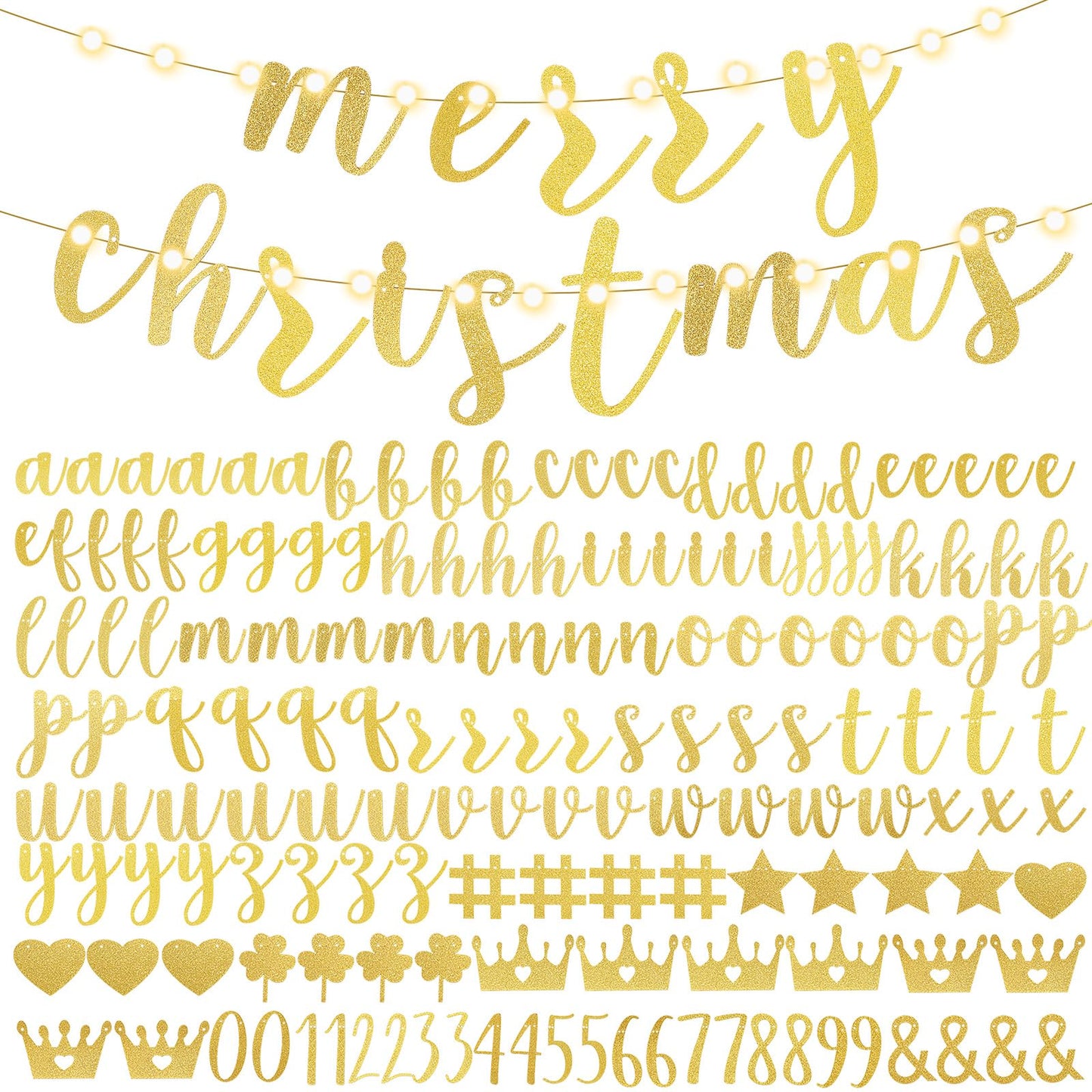 TaoBary 167 Pcs DIY Banner Kit Happy Birthday Glitter Banner Customizable Glitter Make Your Own Kit 162 Letters Symbols and Numbers 3 Rope for Birthday Halloween Wedding Christmas(Gold)