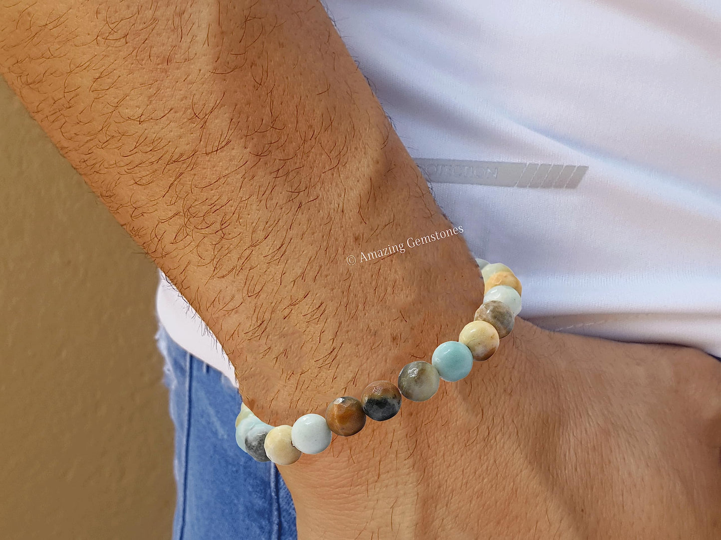 Amazing Gemstone Mexican Amazonite Bracelet for Women - Chakra Mens Bracelet Protection Crystals&Healing Stones - Blessing Bracelet Spiritual Meditation Gift (Faceted Beaded Bracelet, Adjustable)