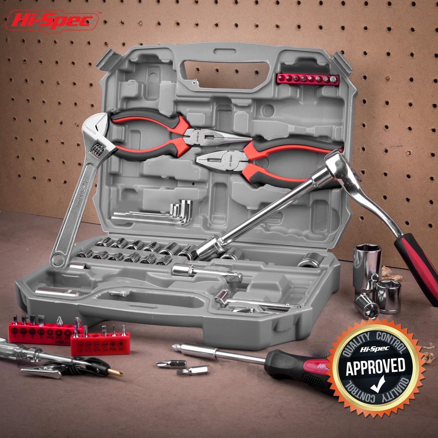 Hi-Spec Tools 67pc SAE Auto Mechanics Hand Tool Kit Set. Complete Car, Motorcycle, Engine & Garage Repairs with Sockets, Ratchet Wrench, Pliers & More