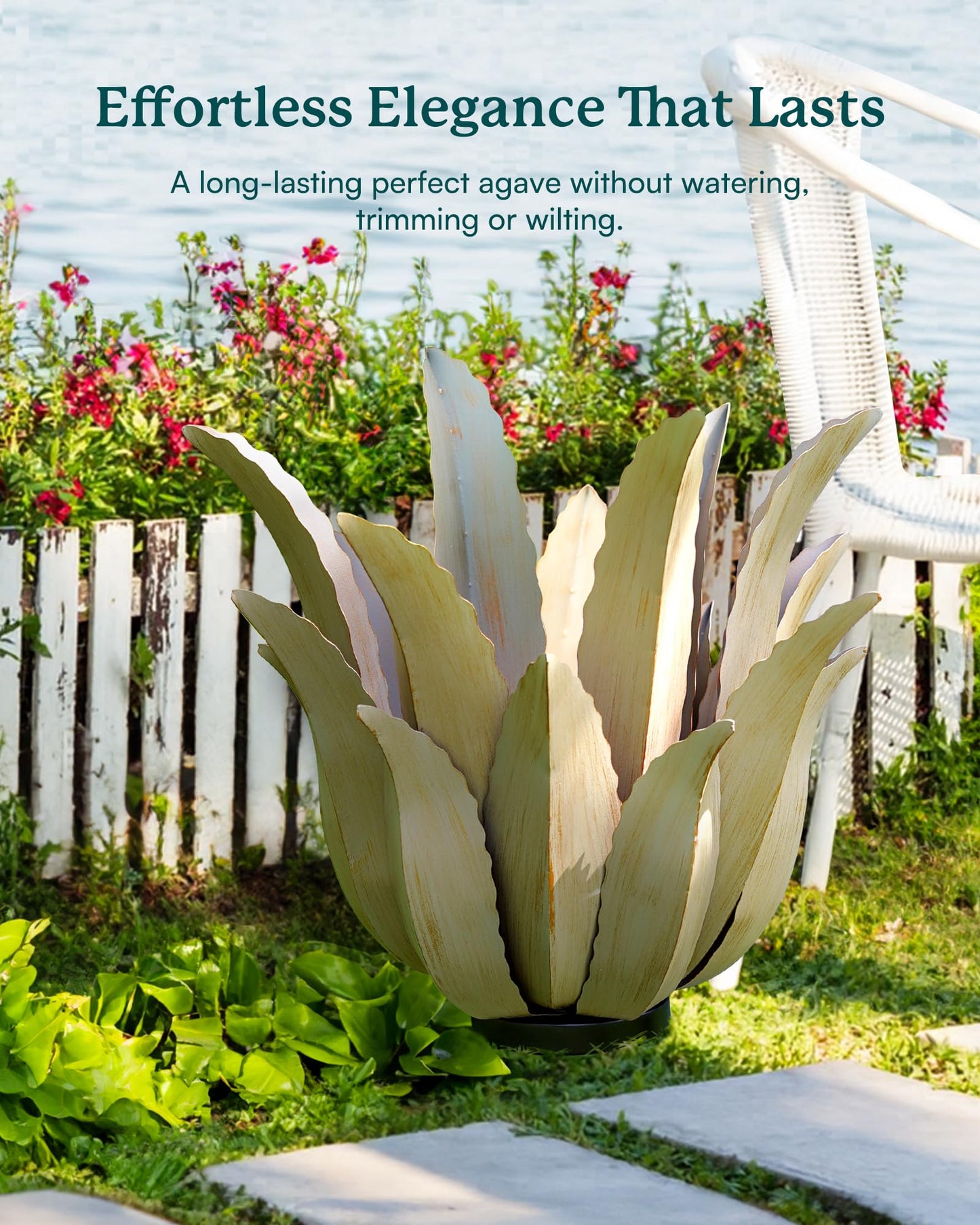 Cyan Oasis Metal Agave Plant Outdoor Decor - 25.5" H Large Hand Painted Desert Themed Garden Sculpture, Weather Resistant Rustic Yard Art for Lawn Patio, Unique Ornament Gift for Home & Garden