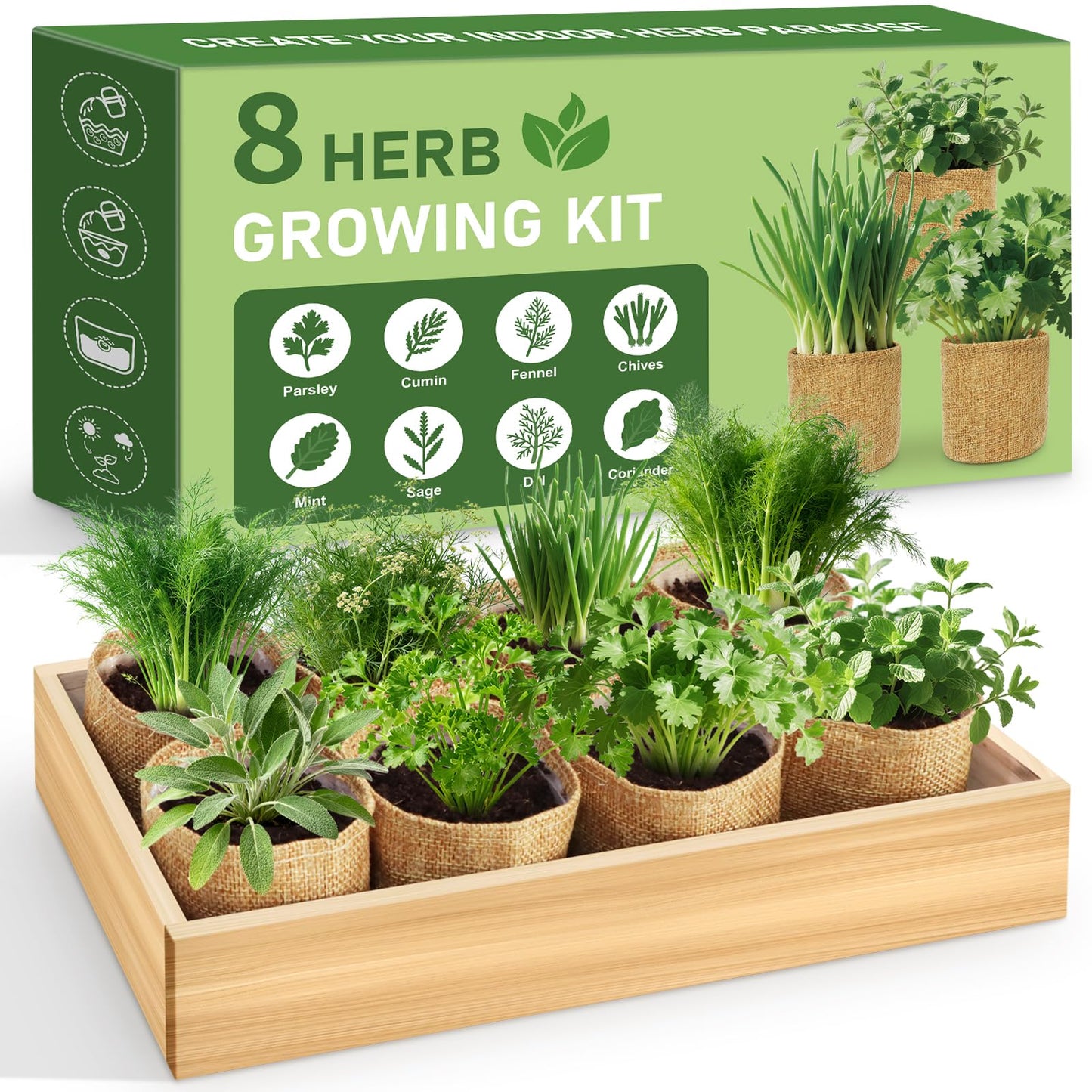 LUOJIBIE 8 Herb Indoor Garden Kit for Beginners, Complete Windowsill Growing Gifts Set with Tools, Mother's Day Gifts for Mom,Unique Christmas Birthday Gifts for Women Men Girls Kitchen Housewarming