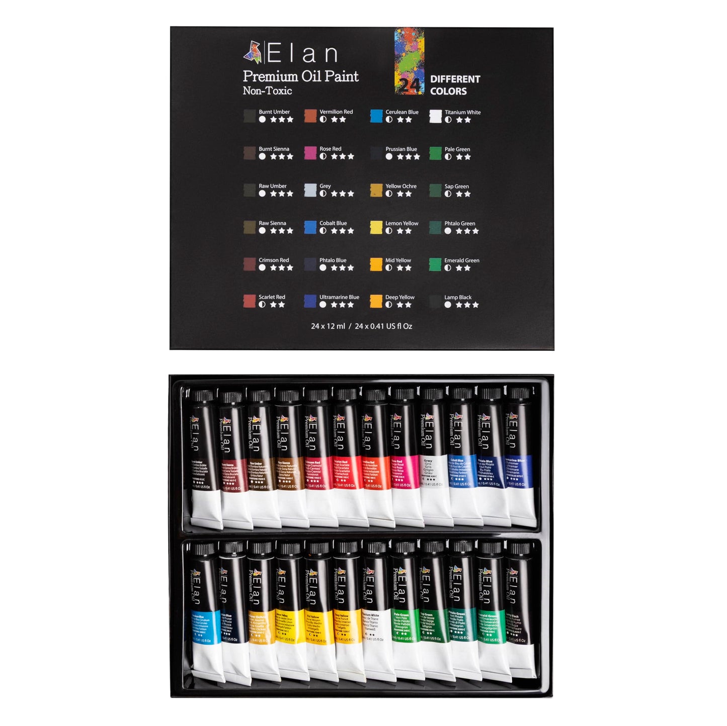 Elan Professional Oil Paint Set, 24 Vibrant Colors Mini Tubes 0.4fl oz, Non-toxic Oil Paints for Canvas Painting, Art Paints for Adults & Artists