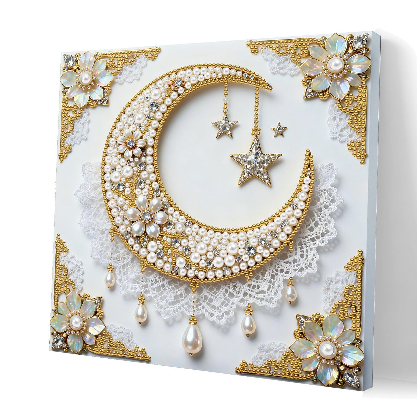 yzARTche Diamond Art Pearl Painting Kit, DIY Pearl Art Painting with White Frame, Handmade Gem Dot Picture Craft for Home Wall Decor Present Set-04-Moon
