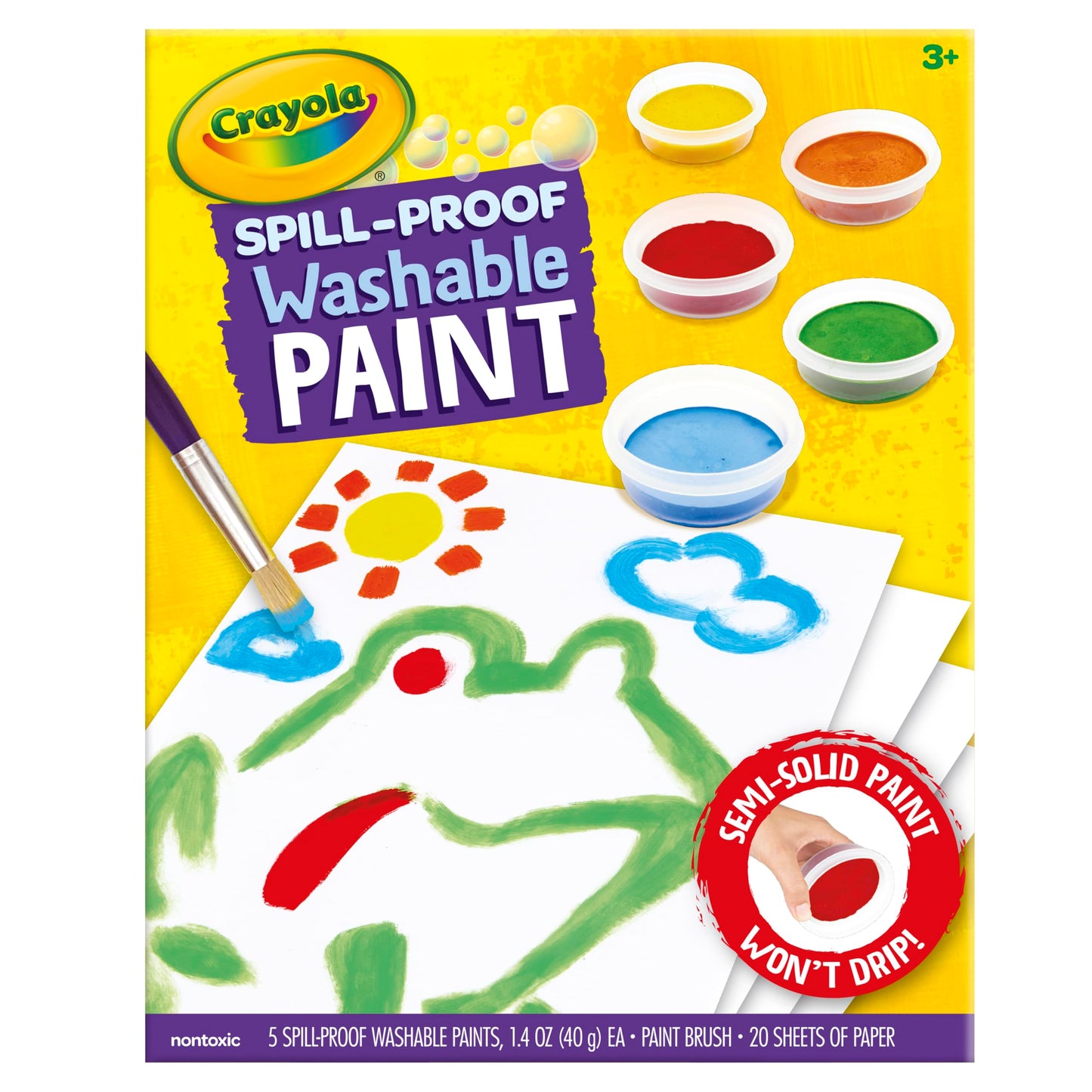 Crayola Spill Proof Paint Set Washable Paint for Kids, Teacher School Supplies & Essentials, Includes Brush & Paper, Arts & Crafts, Toddler Gift, Ages 3+